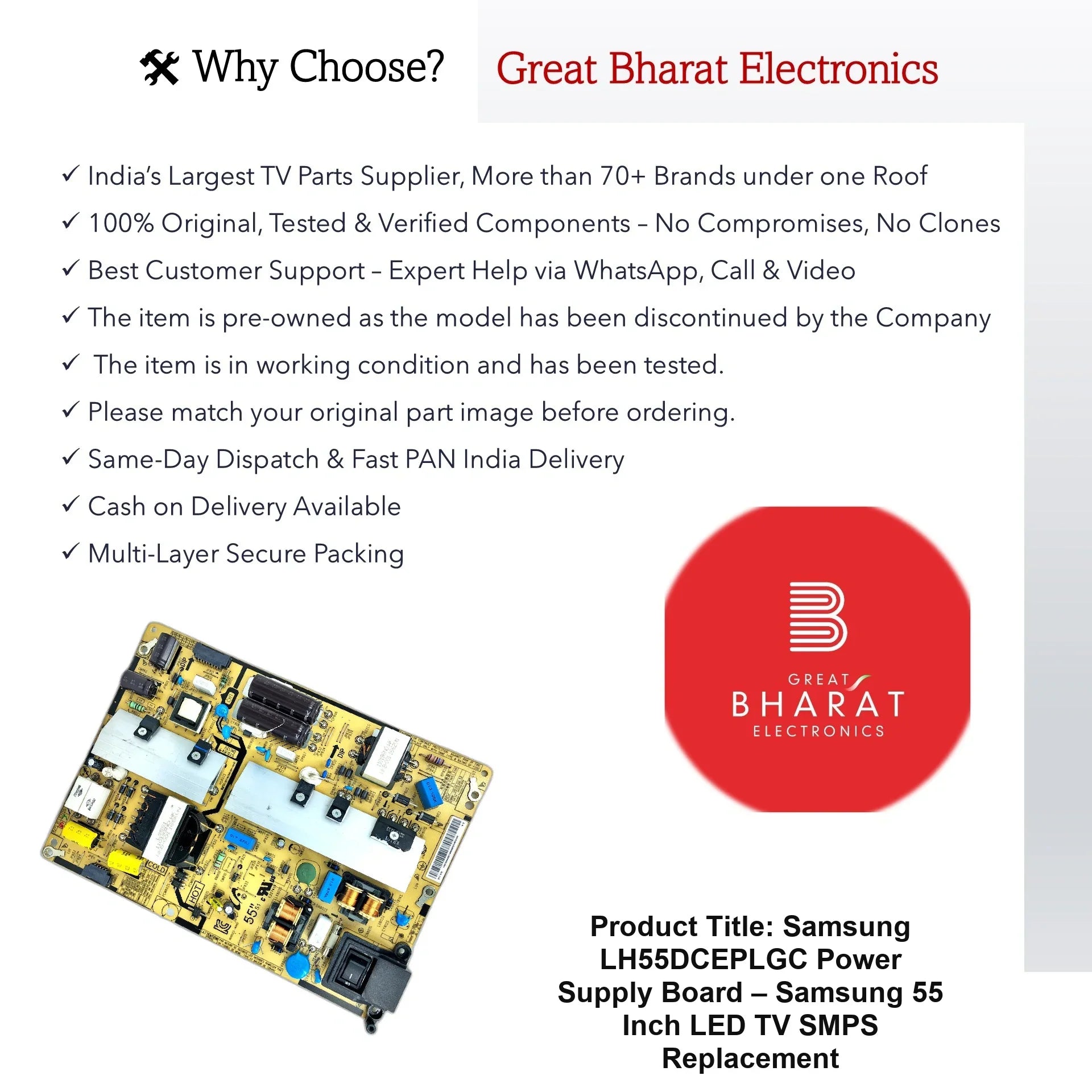 Samsung LH55DCEPLGC Power Supply Board – Samsung 55 Inch LED TV SMPS Replacement - Great Bharat Electronics