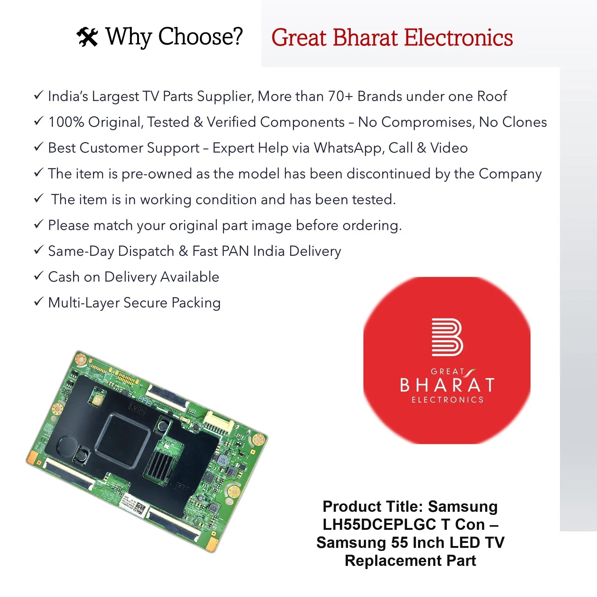 Samsung LH55DCEPLGC T-Con Board – Samsung 55 Inch LED TV Replacement Part - Great Bharat Electronics