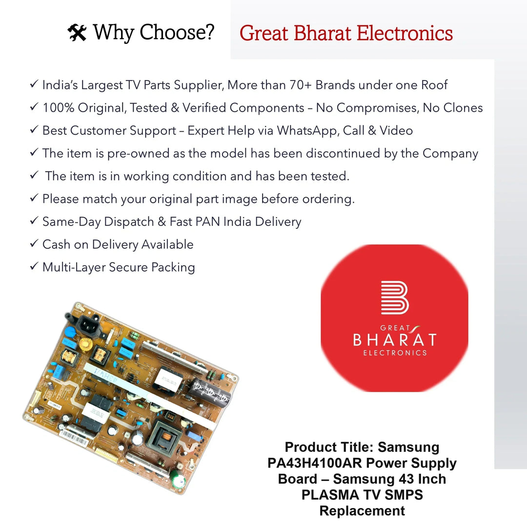 Samsung PA43H4100AR Power Supply Board – Samsung 43 Inch Plasma TV SMPS Replacement - Great Bharat Electronics