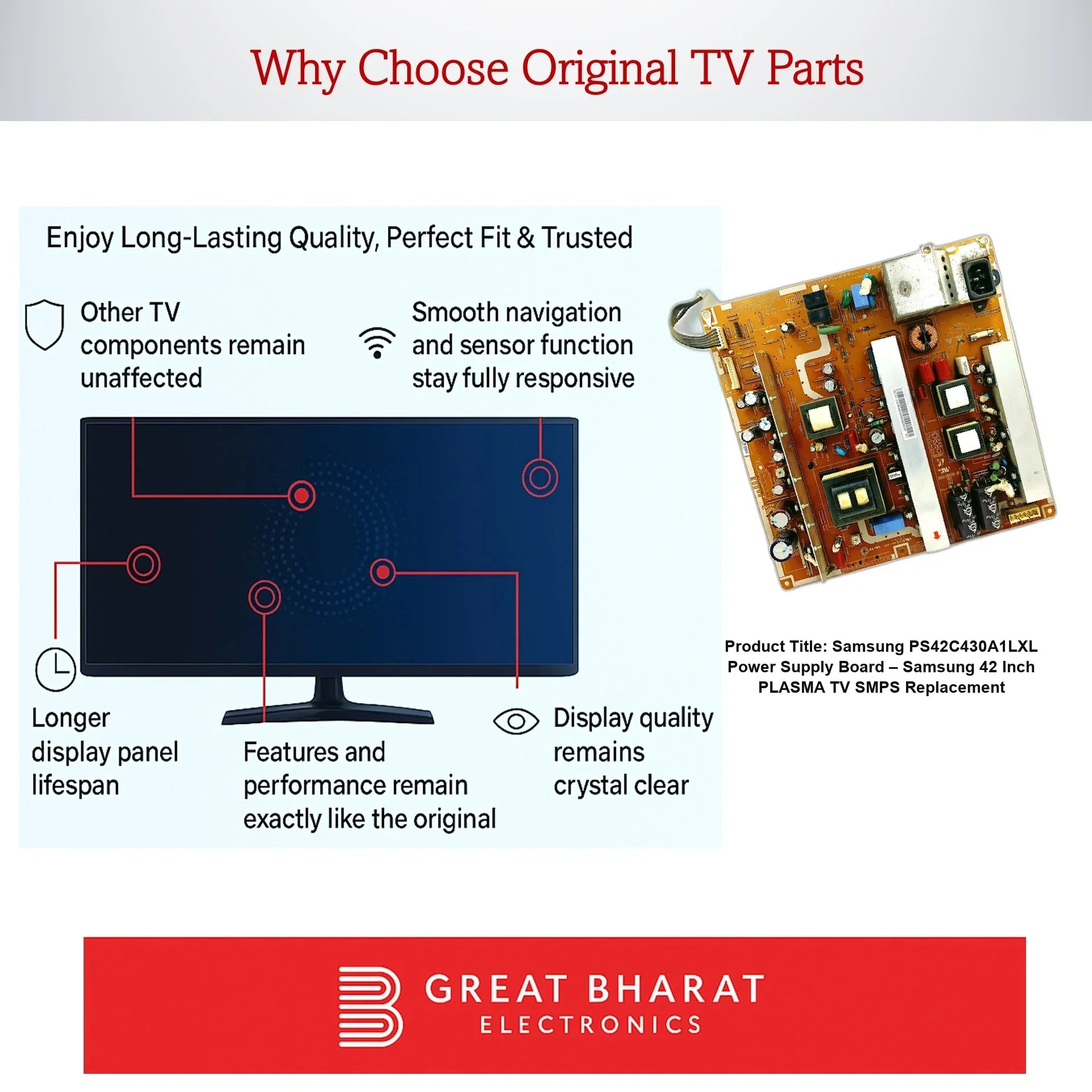 Samsung PS42C430A1LXL Power Supply Board – Samsung 42 Inch Plasma TV SMPS Replacement - Great Bharat Electronics