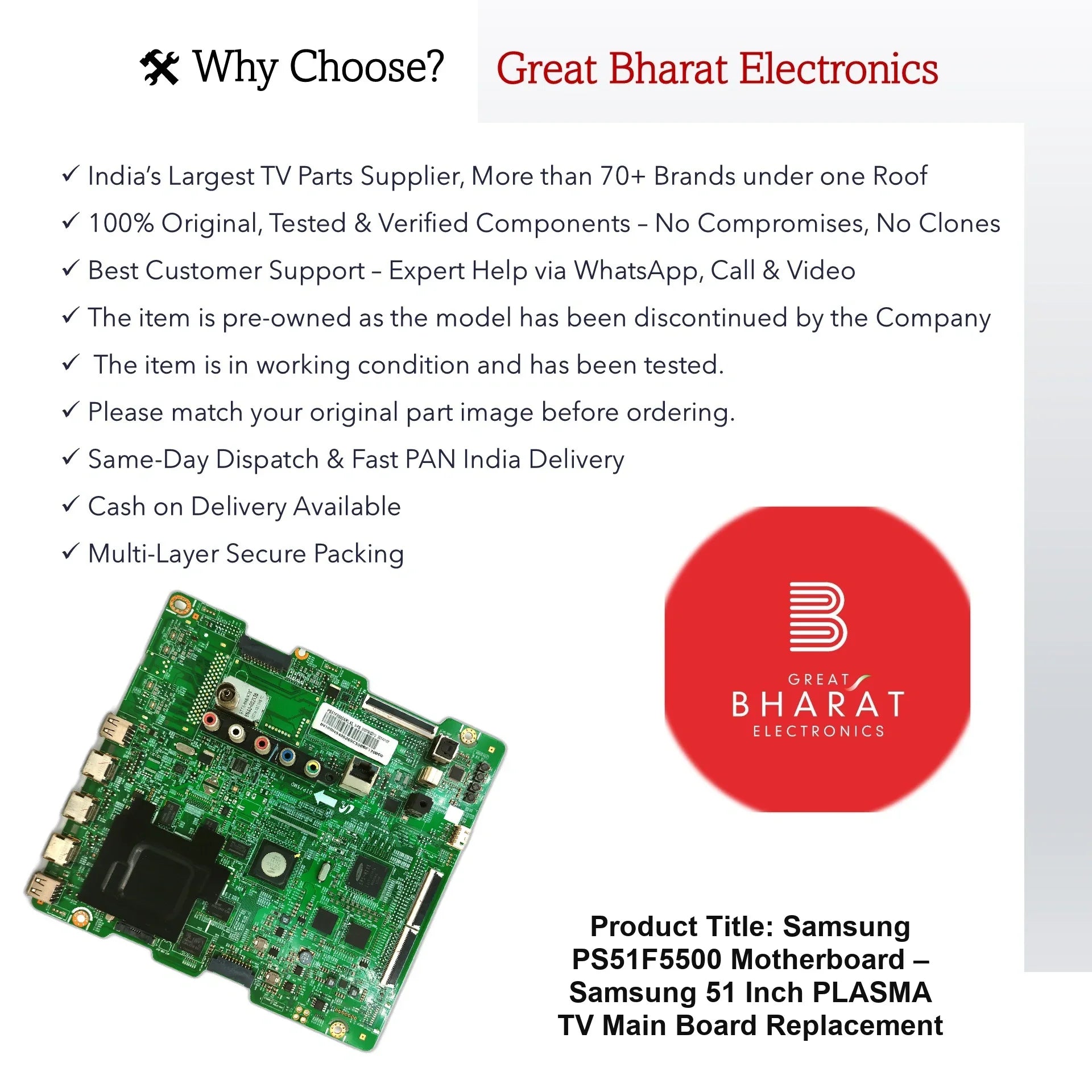Samsung PS51F5500 Motherboard – Samsung 51 Inch Plasma TV Main Board Replacement - Great Bharat Electronics