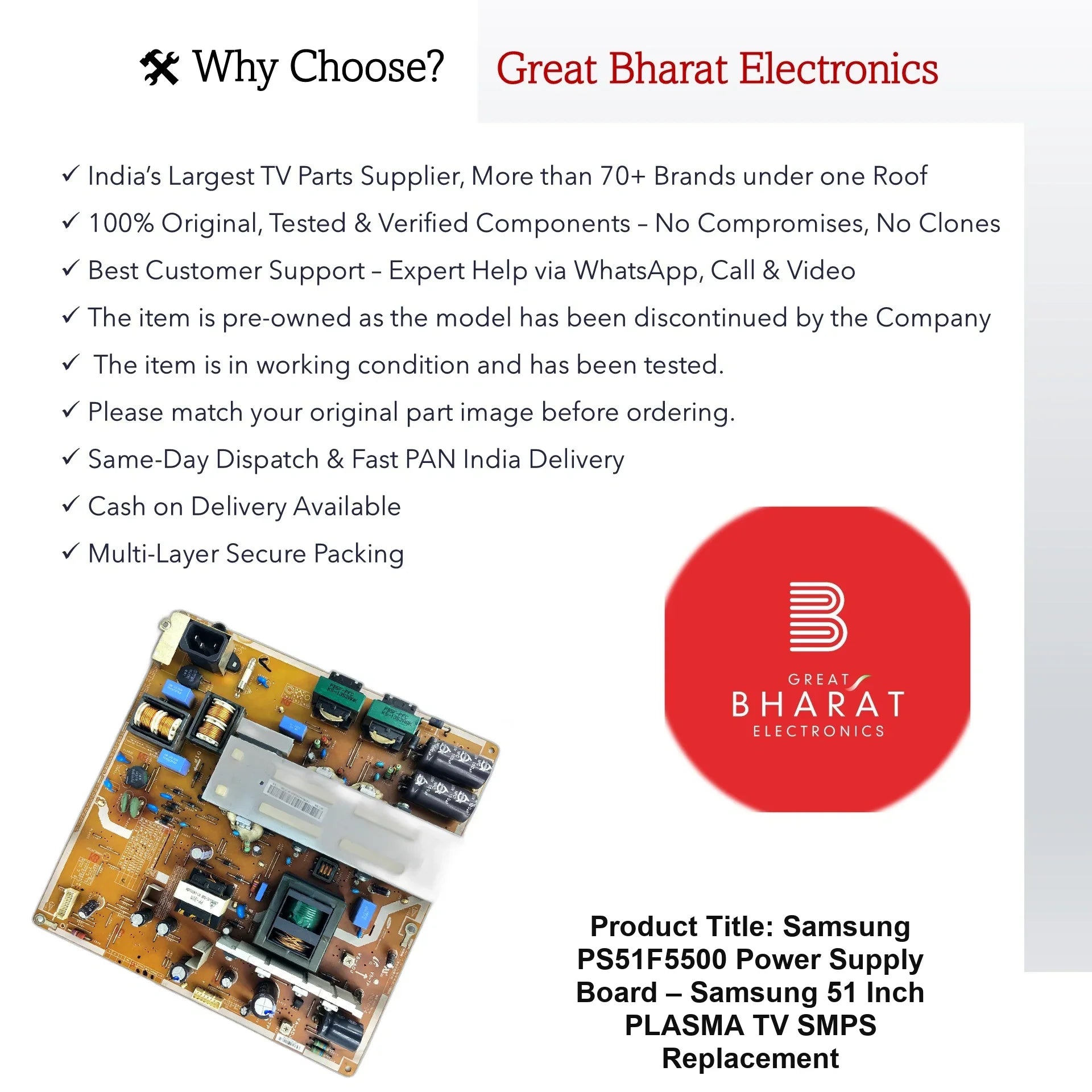 Samsung PS51F5500 Power Supply Board – Samsung 51 Inch Plasma TV SMPS Replacement - Great Bharat Electronics