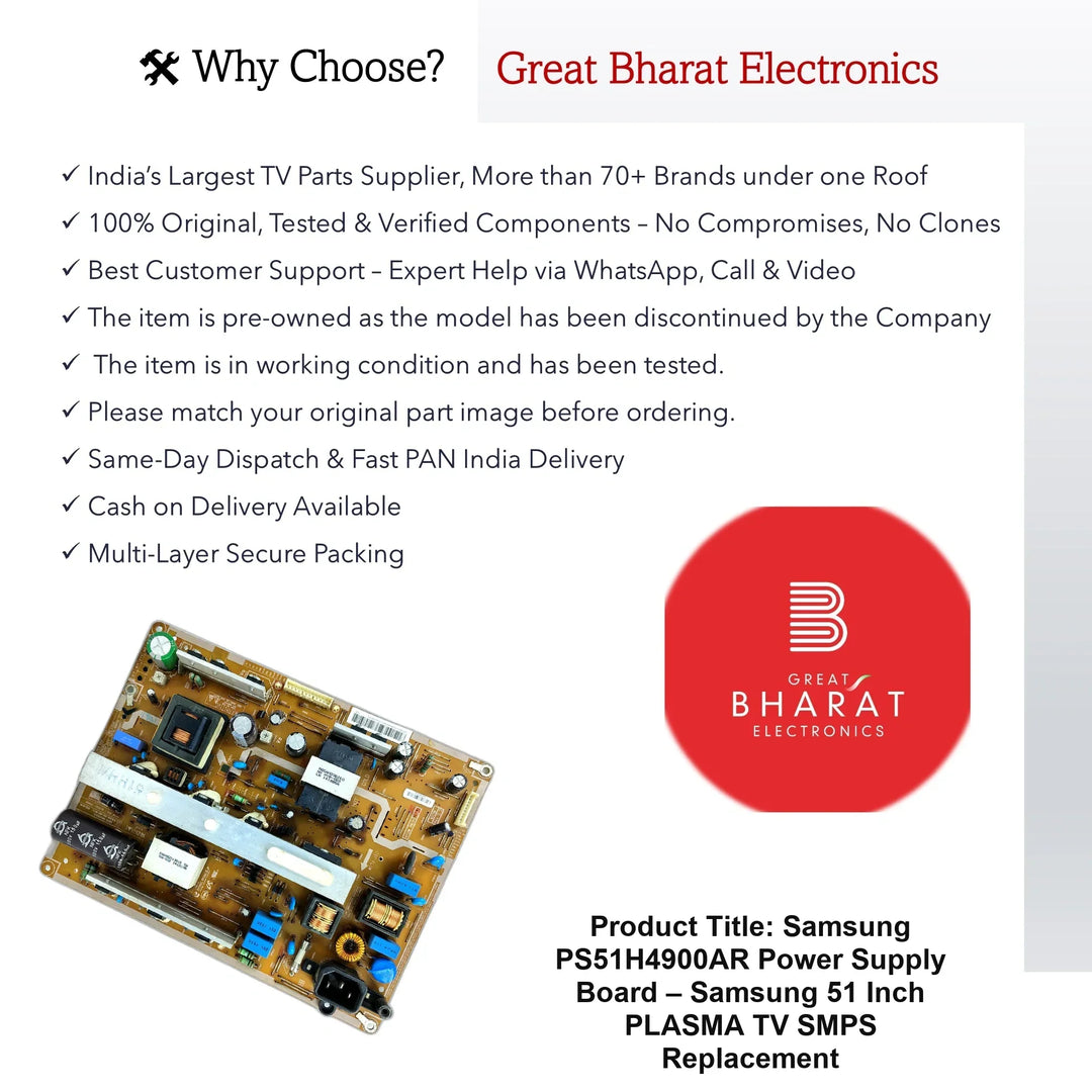 Samsung PS51H4900AR Power Supply Board – Samsung 51 Inch Plasma TV SMPS Replacement - Great Bharat Electronics