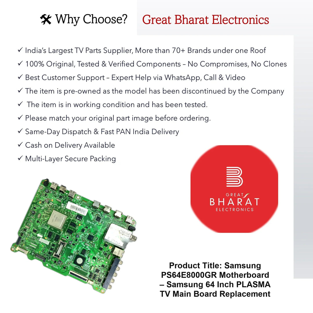 Samsung PS64E8000GR Motherboard – Samsung 64 Inch Plasma TV Main Board Replacement - Great Bharat Electronics