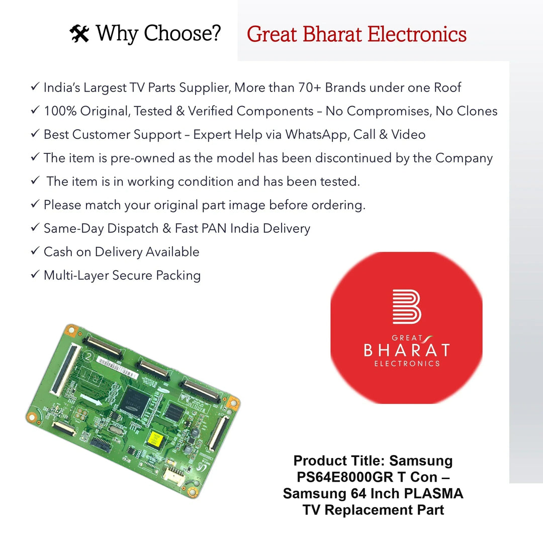 Samsung PS64E8000GR T-Con Board – Samsung 64 Inch Plasma TV Replacement Part - Great Bharat Electronics