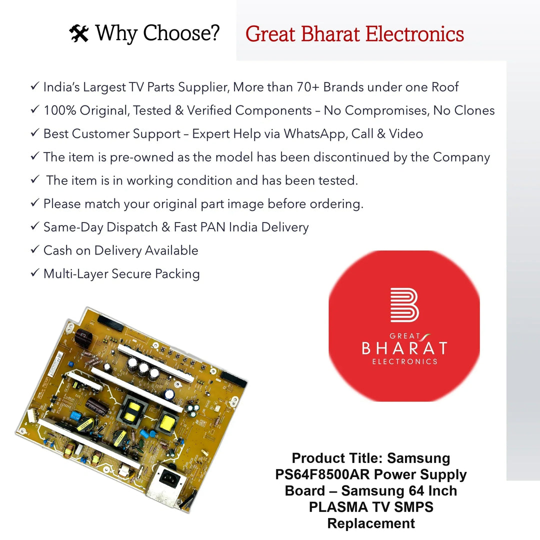 Samsung PS64F8500AR Power Supply Board – Samsung 64 Inch Plasma TV SMPS Replacement - Great Bharat Electronics