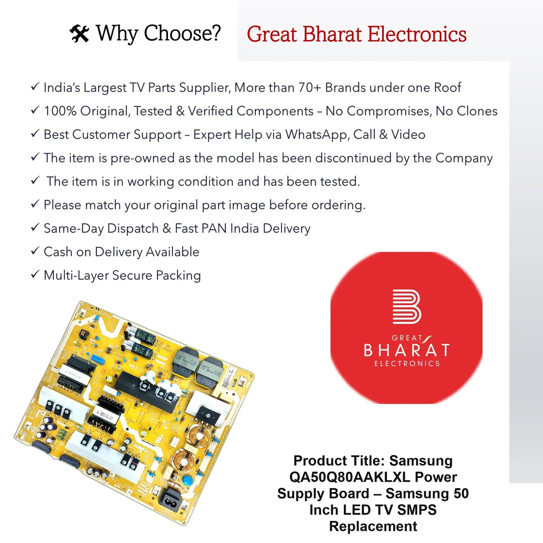 Samsung QA50Q80AAKLXL Power Supply Board – Samsung 50 Inch LED TV SMPS Replacement - Great Bharat Electronics