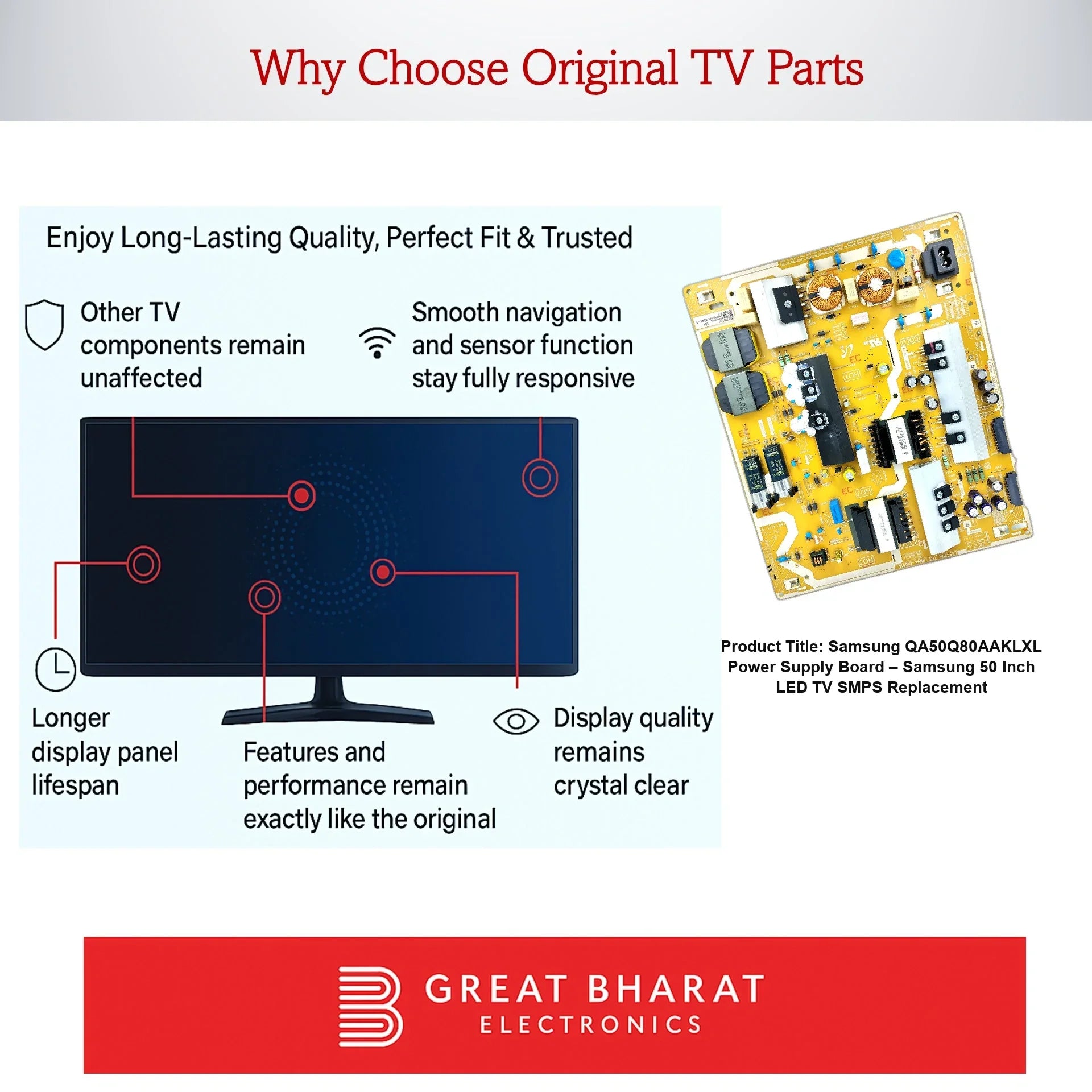 Samsung QA50Q80AAKLXL Power Supply Board – Samsung 50 Inch LED TV SMPS Replacement - Great Bharat Electronics