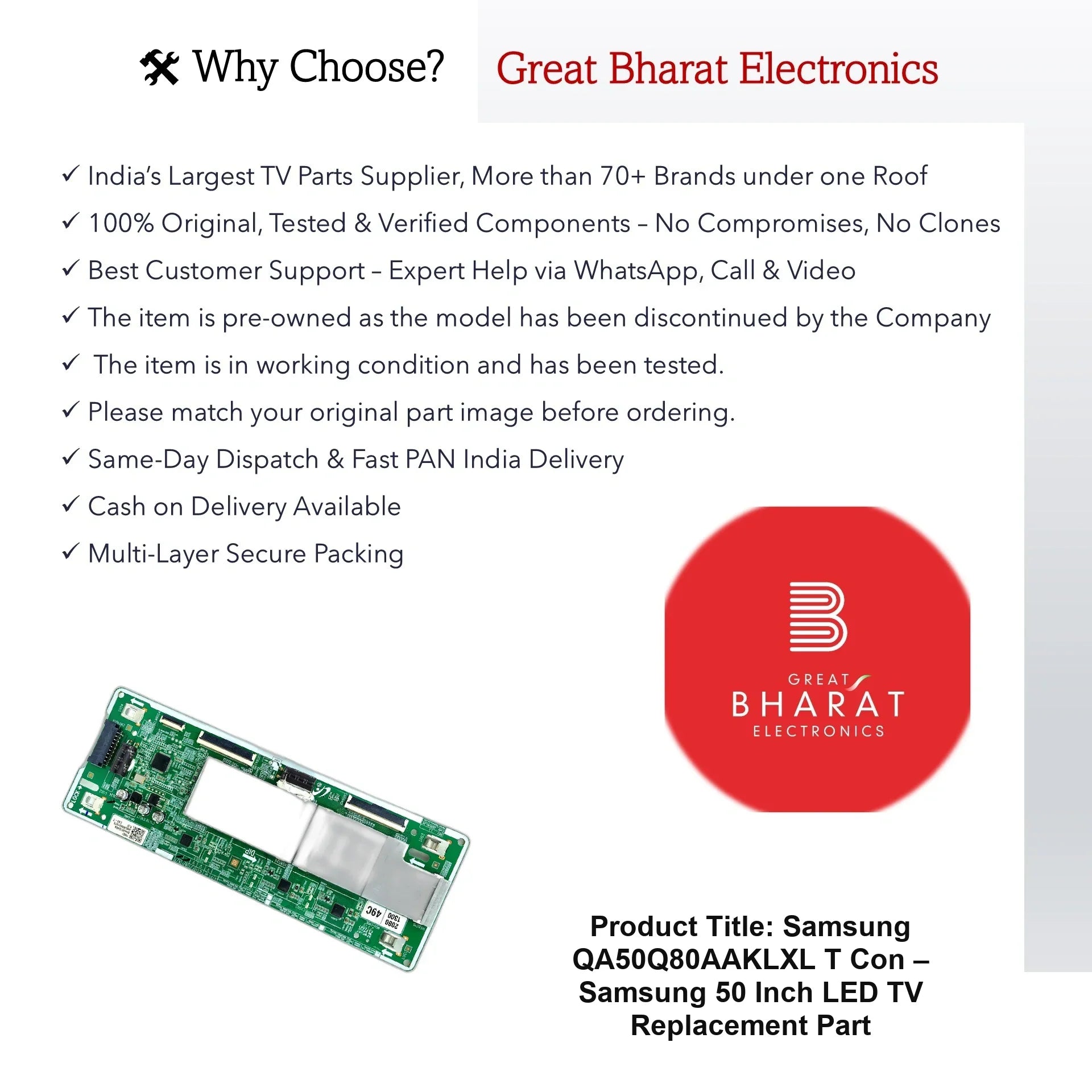 Samsung QA50Q80AAKLXL T-Con Board – Samsung 50 Inch LED TV Replacement Part - Great Bharat Electronics