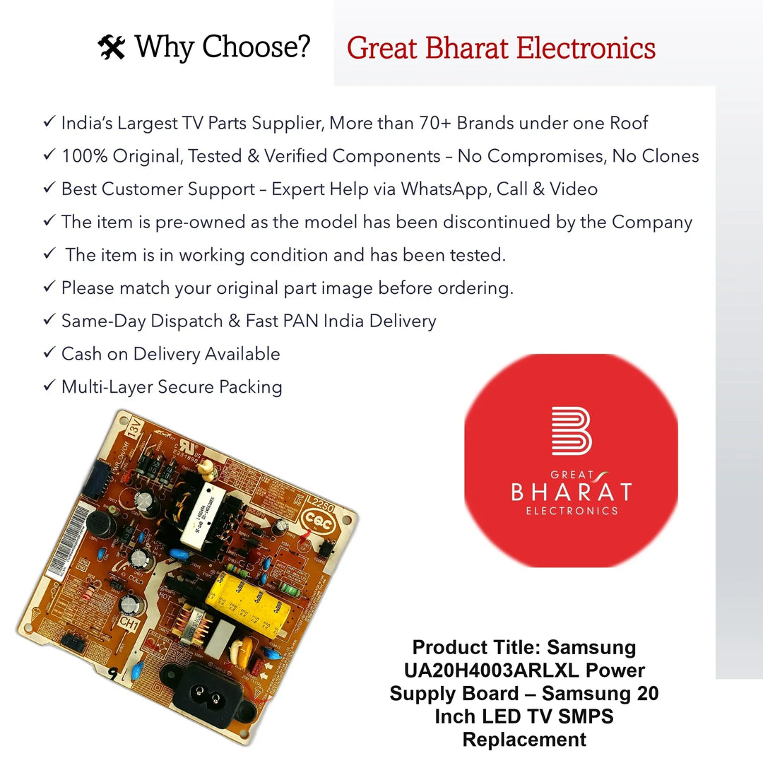 Samsung UA20H4003ARLXL Power Supply Board – Samsung 20 Inch LED TV SMPS Replacement - Great Bharat Electronics