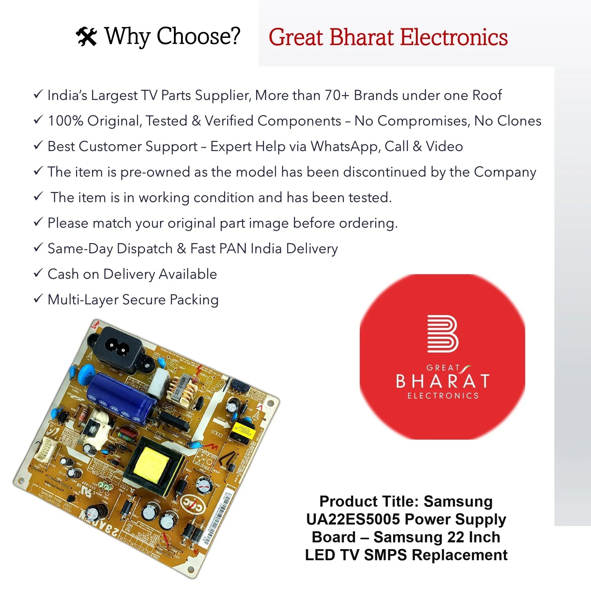 Samsung UA22ES5005 Power Supply Board – Samsung 22 Inch LED TV SMPS Replacement - Great Bharat Electronics