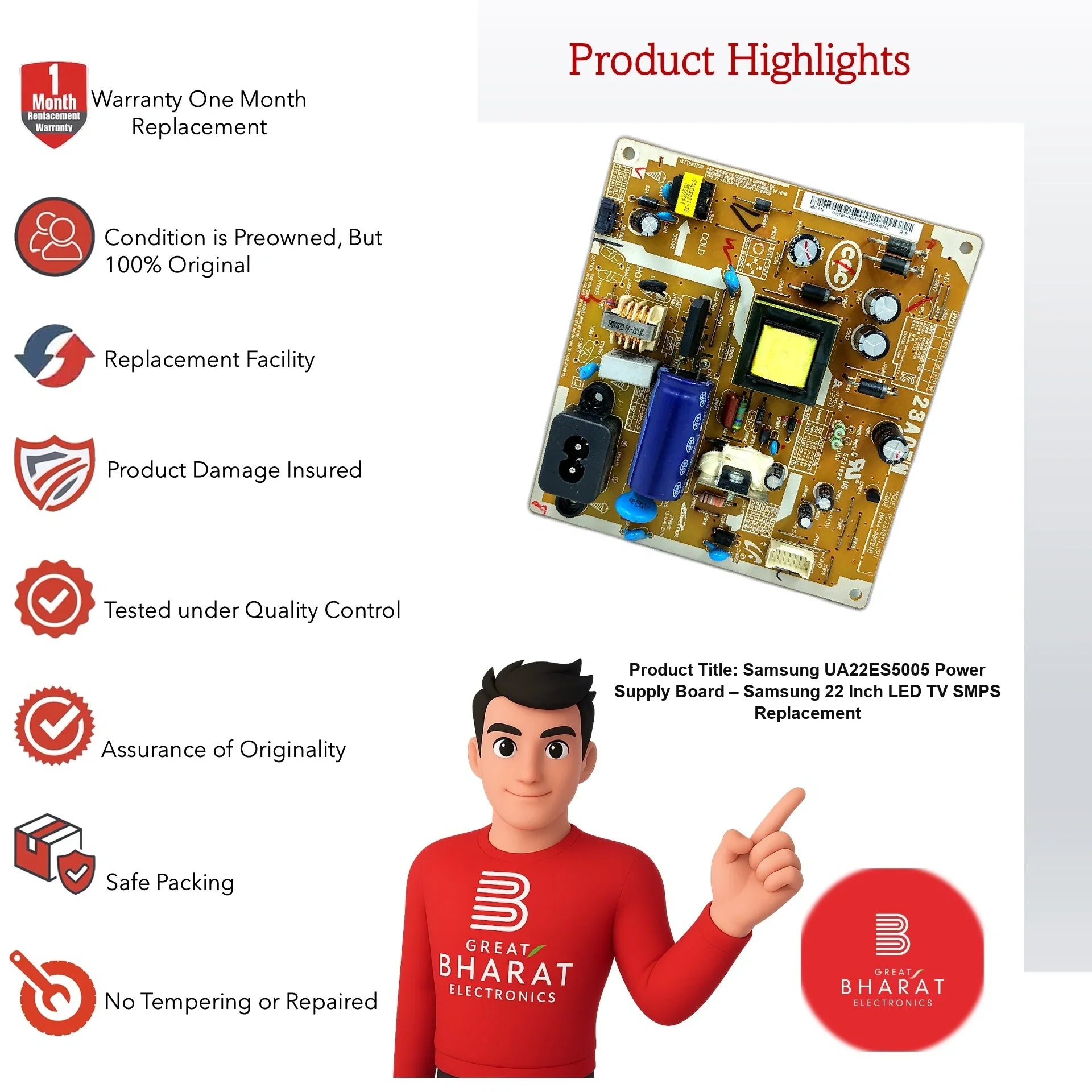 Samsung UA22ES5005 Power Supply Board – Samsung 22 Inch LED TV SMPS Replacement - Great Bharat Electronics