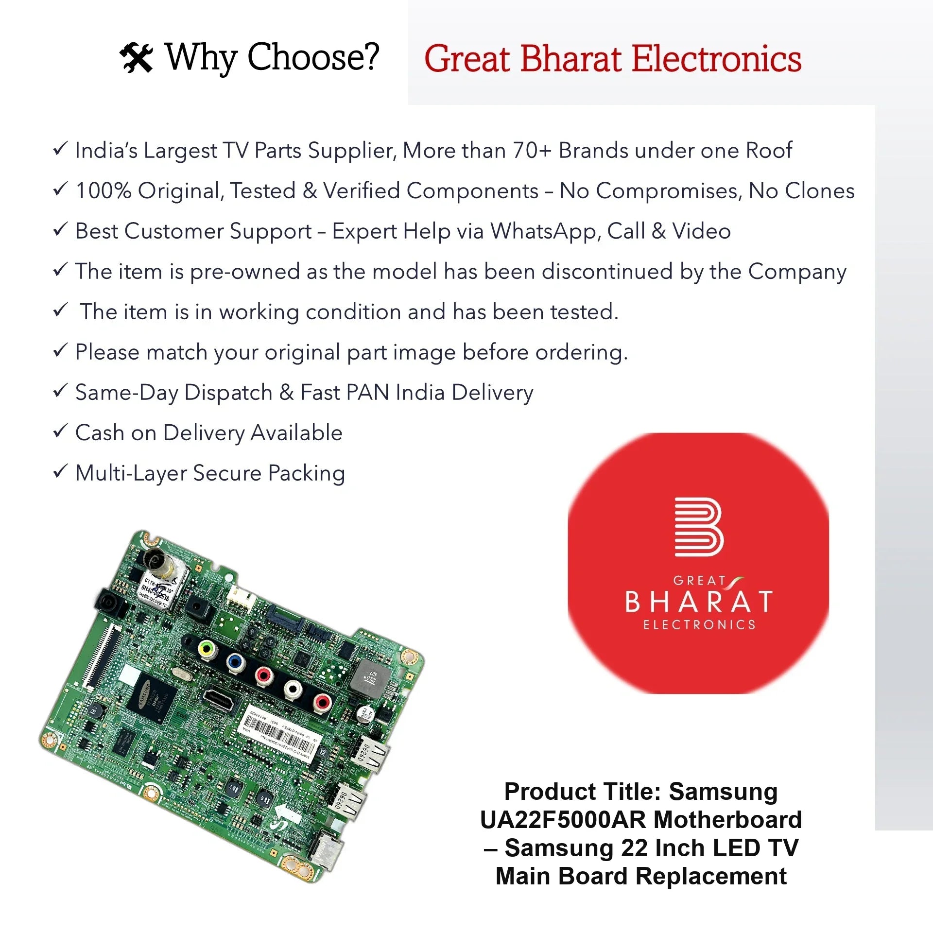 Samsung UA22F5000AR Motherboard – Samsung 22 Inch LED TV Main Board Replacement - Great Bharat Electronics
