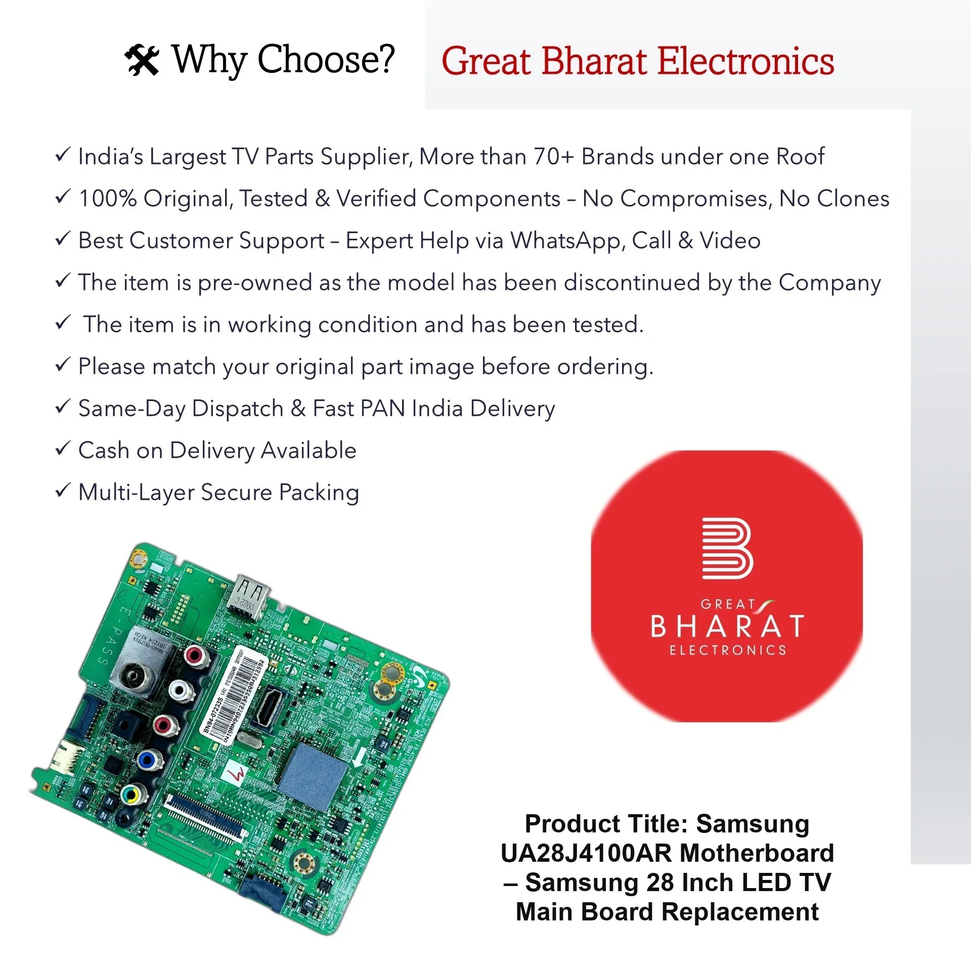 Samsung UA28J4100AR Motherboard – Samsung 28 Inch LED TV Main Board Replacement - Great Bharat Electronics