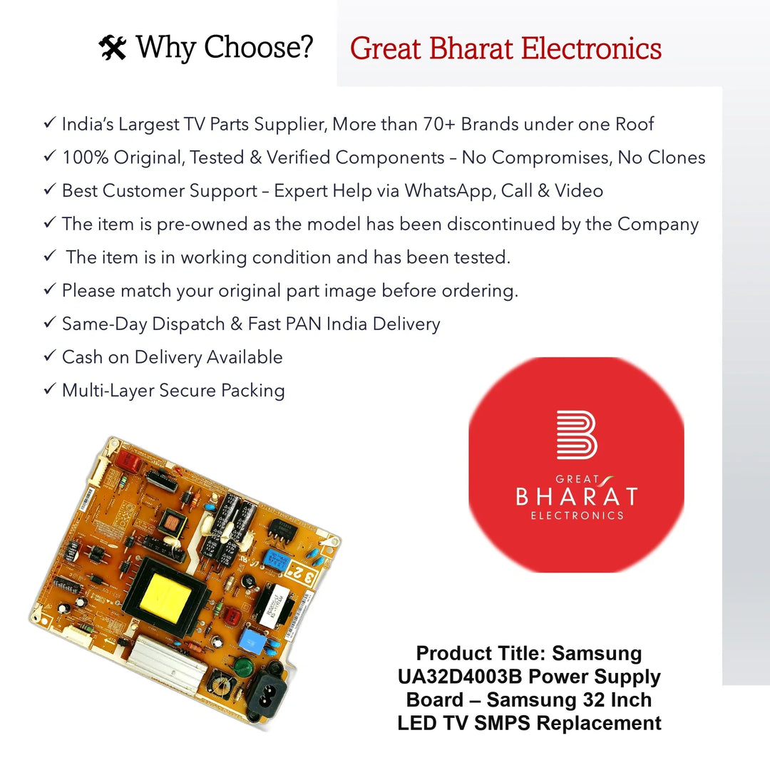 Samsung UA32D4003B Power Supply Board – Samsung 32 Inch LED TV SMPS Replacement - Great Bharat Electronics