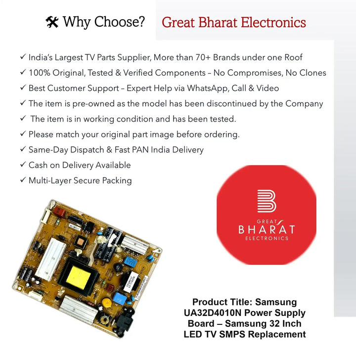 Samsung UA32D4010N Power Supply Board – Samsung 32 Inch LED TV SMPS Replacement - Great Bharat Electronics