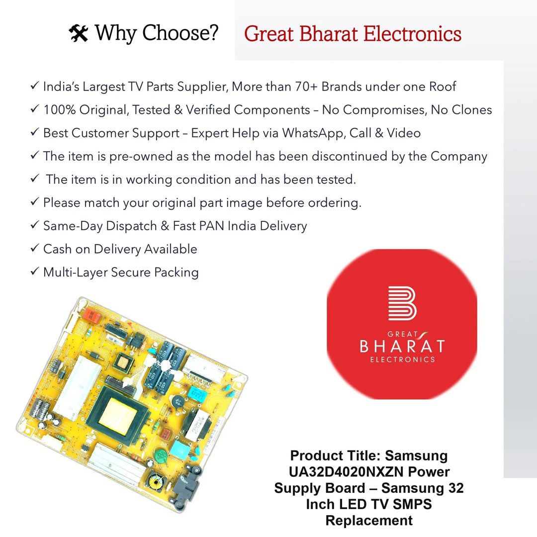 Samsung UA32D4020NXZN Power Supply Board – Samsung 32 Inch LED TV SMPS Replacement - Great Bharat Electronics