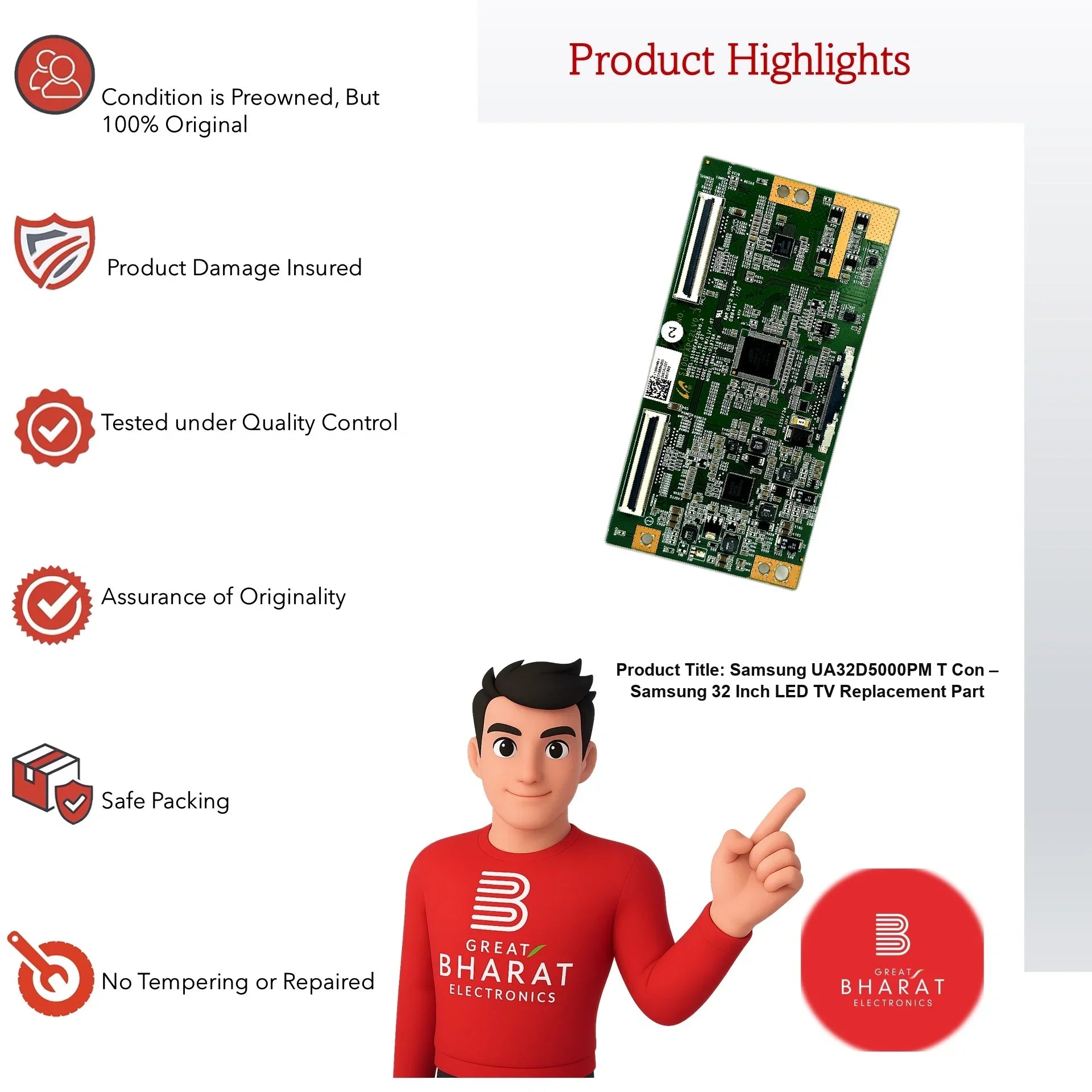 Samsung UA32D5000PM T-Con Board – Samsung 32 Inch LED TV Replacement Part - Great Bharat Electronics