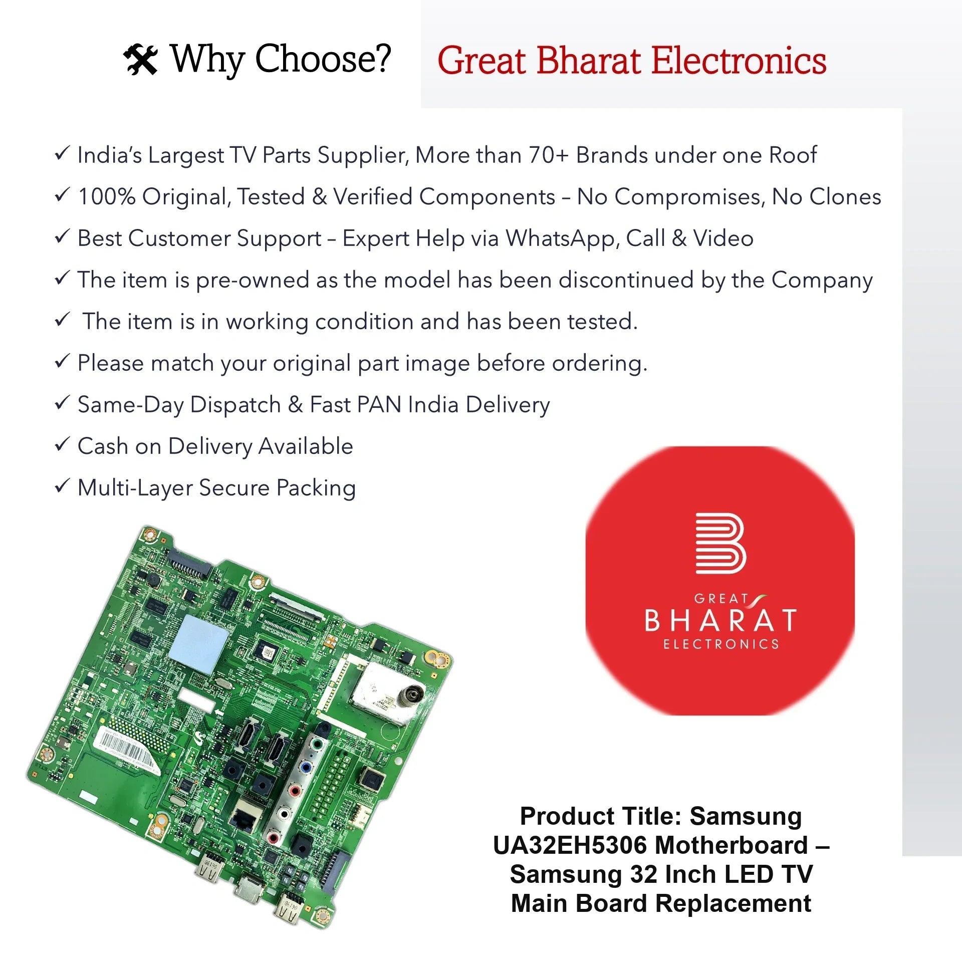 Samsung UA32EH5306 Motherboard – Samsung 32 Inch LED TV Main Board Replacement - Great Bharat Electronics
