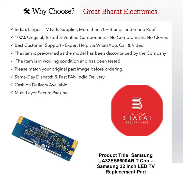 Samsung UA32ES5600AR T-Con Board – Samsung 32 Inch LED TV Replacement Part - Great Bharat Electronics