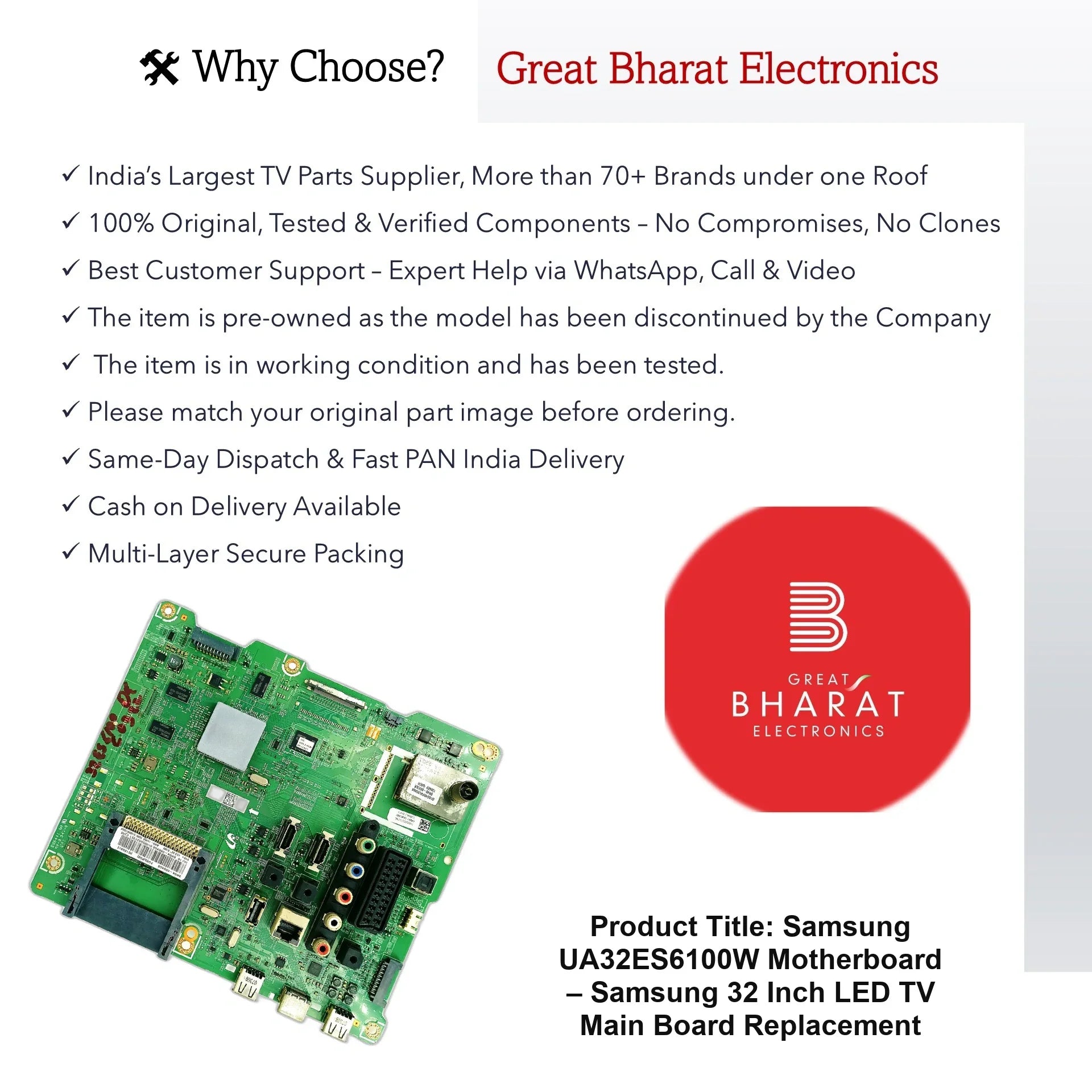 Samsung UA32ES6100W Motherboard – Samsung 32 Inch LED TV Main Board Replacement - Great Bharat Electronics