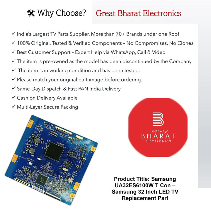 Samsung UA32ES6100W T-Con Board – Samsung 32 Inch LED TV Replacement Part - Great Bharat Electronics