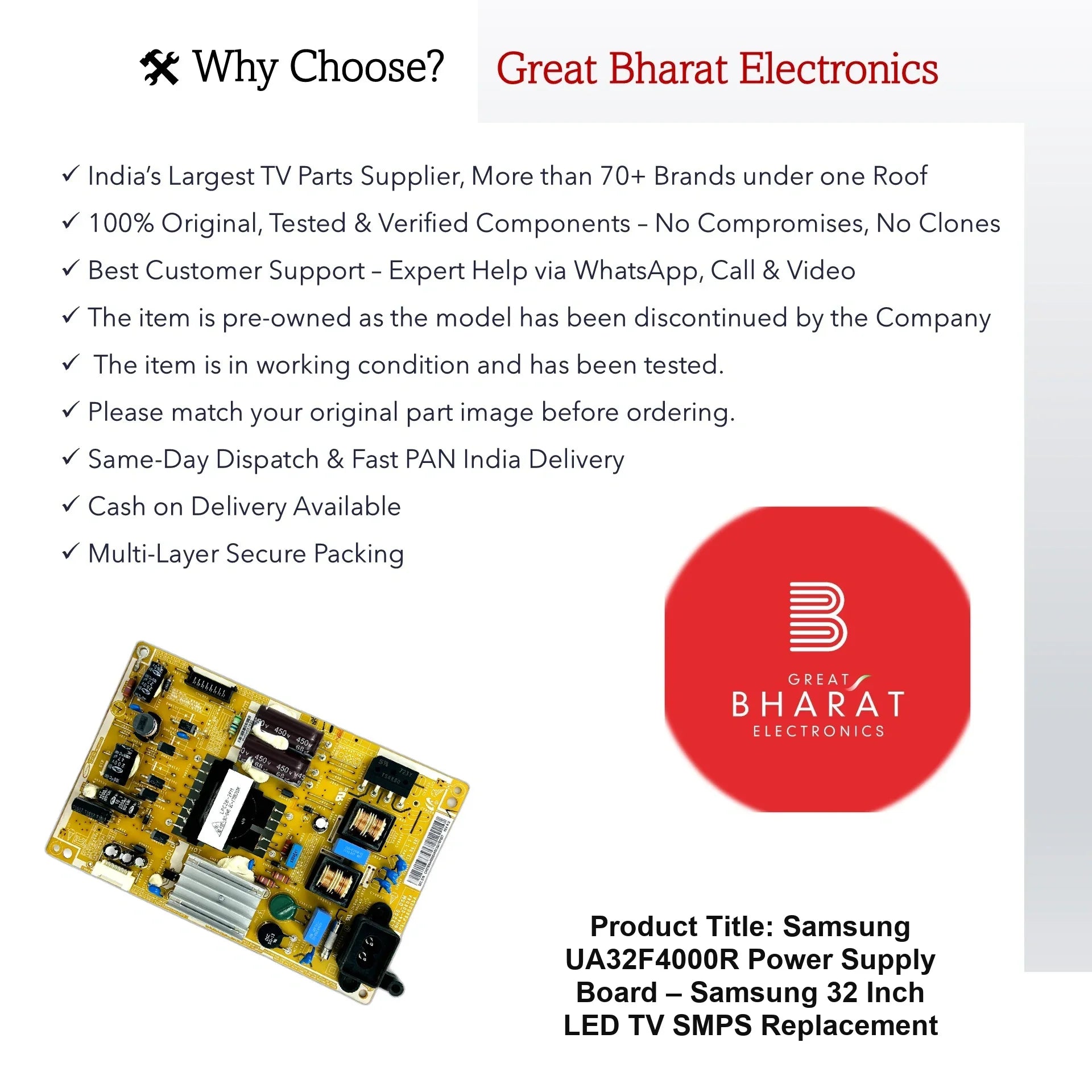 Samsung UA32F4000R Power Supply Board – Samsung 32 Inch LED TV SMPS Replacement - Great Bharat Electronics