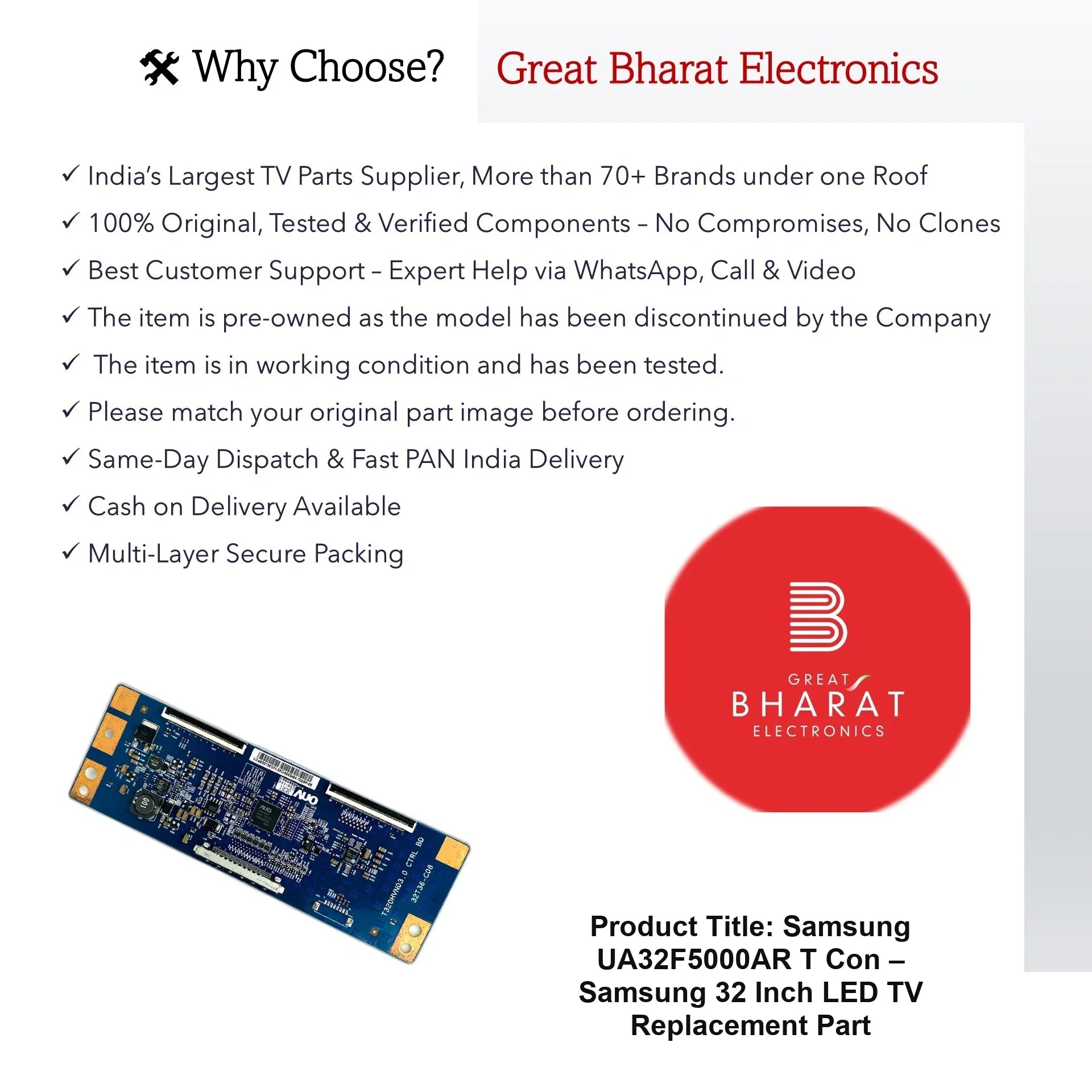 Samsung UA32F5000AR T-Con Board – Samsung 32 Inch LED TV Replacement Part - Great Bharat Electronics
