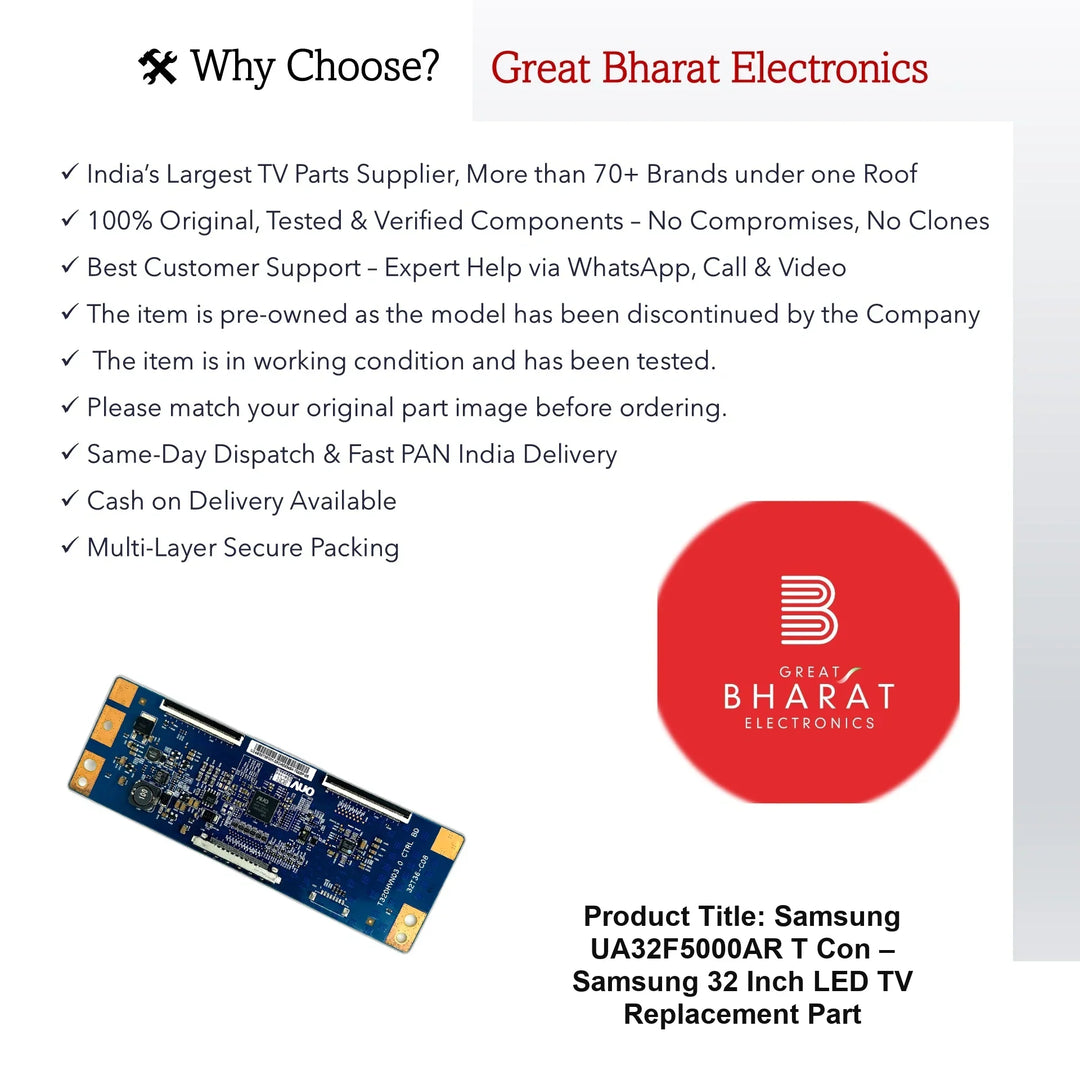 Samsung UA32F5000AR T-Con Board – Samsung 32 Inch LED TV Replacement Part - Great Bharat Electronics