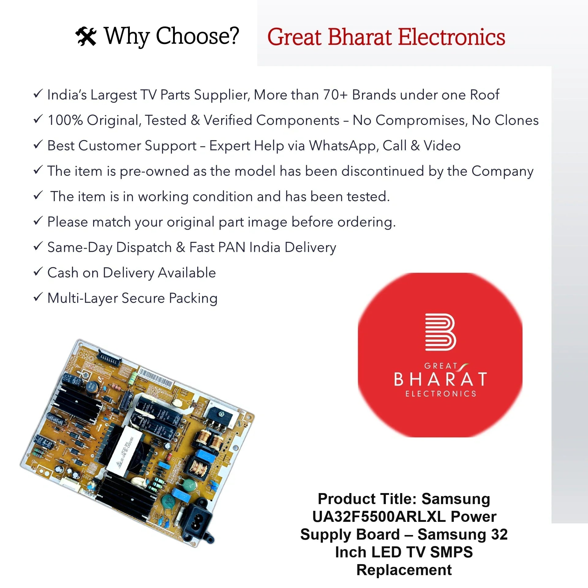 Samsung UA32F5500ARLXL Power Supply Board – Samsung 32 Inch LED TV SMPS Replacement - Great Bharat Electronics