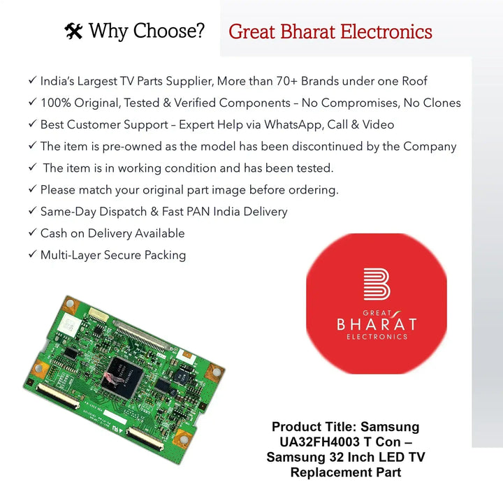 Samsung UA32FH4003 T-Con Board – Samsung 32 Inch LED TV Replacement Part - Great Bharat Electronics