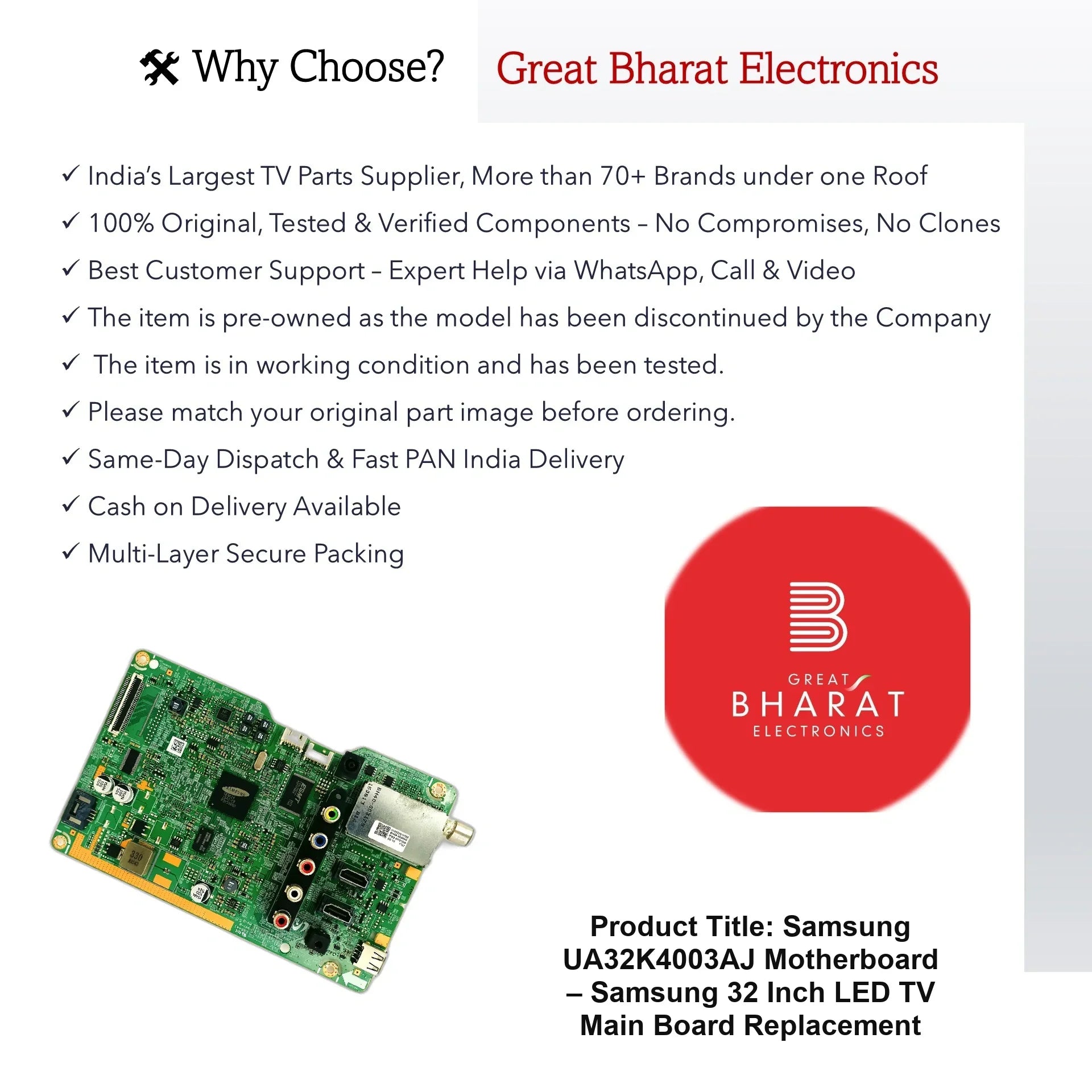 Samsung UA32K4003AJ Motherboard – Samsung 32 Inch LED TV Main Board Replacement - Great Bharat Electronics