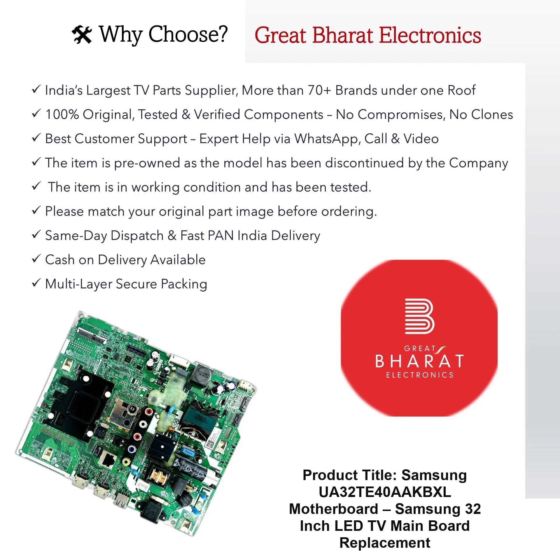 Samsung UA32TE40AAKBXL Motherboard – Samsung 32 Inch LED TV Main Board Replacement - Great Bharat Electronics