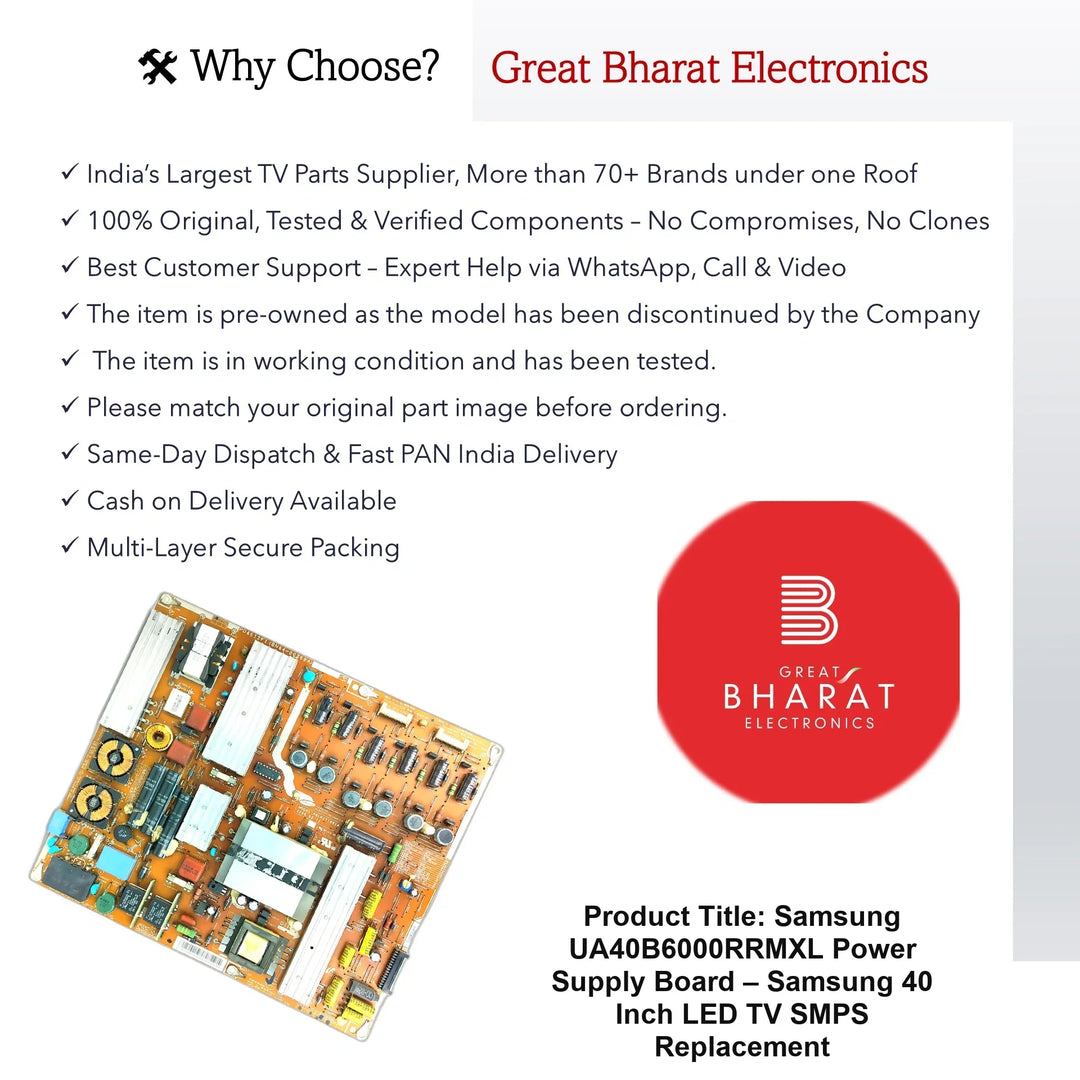 Samsung UA40B6000RRMXL Power Supply Board – Samsung 40 Inch LED TV SMPS Replacement - Great Bharat Electronics