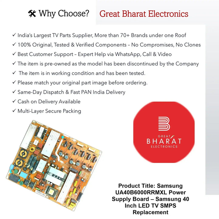 Samsung UA40B6000RRMXL Power Supply Board – Samsung 40 Inch LED TV SMPS Replacement - Great Bharat Electronics