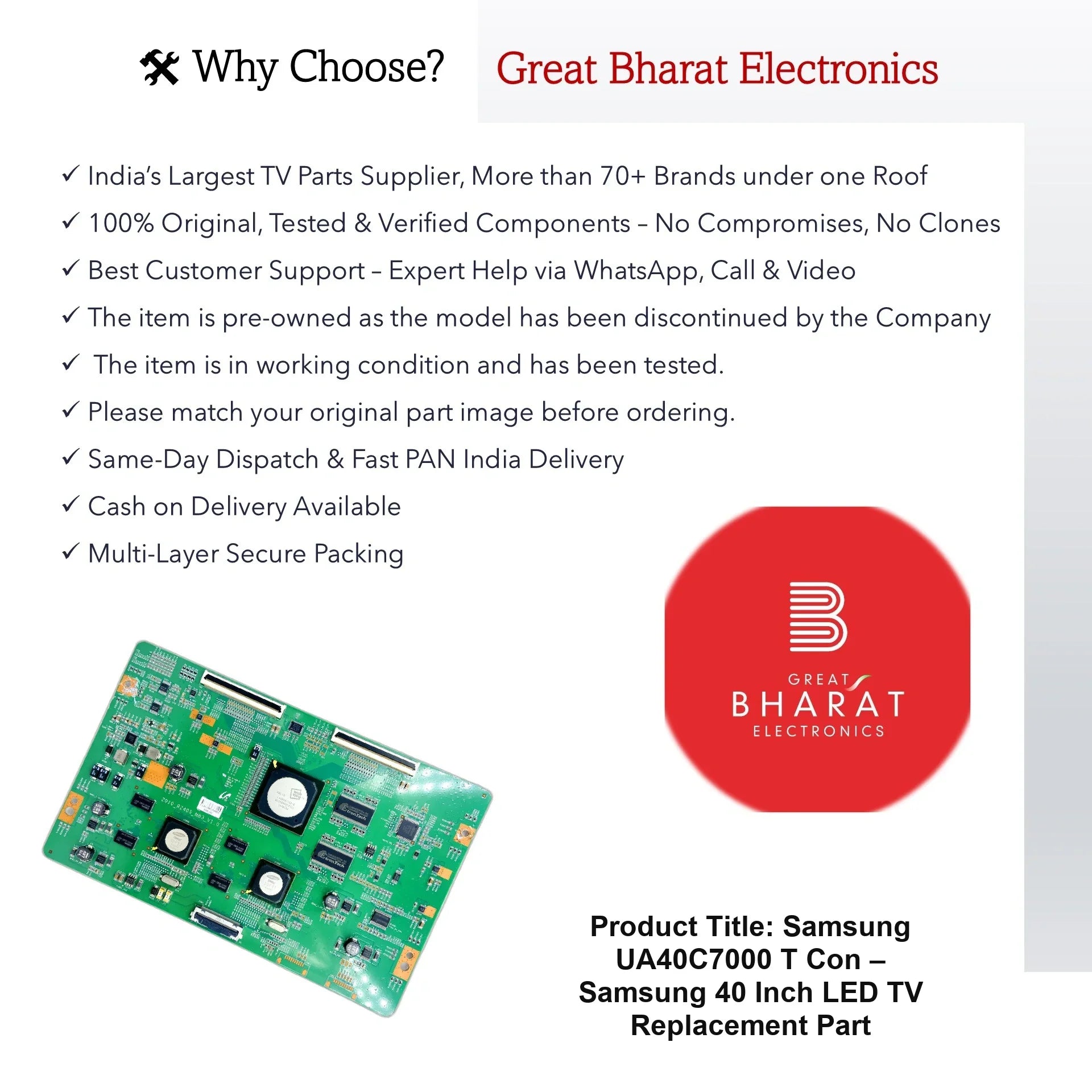 Samsung UA40C7000 T-Con Board – Samsung 40 Inch LED TV Replacement Part - Great Bharat Electronics