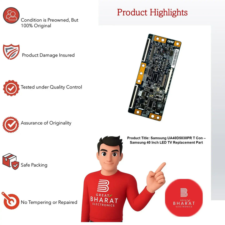 Samsung UA40D5030PR T-Con Board – Samsung 40 Inch LED TV Replacement Part - Great Bharat Electronics