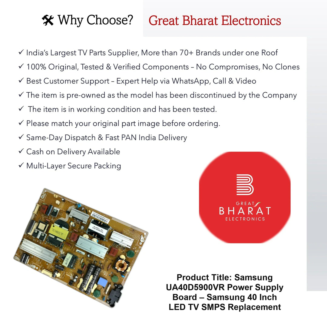 Samsung UA40D5900VR Power Supply Board – Samsung 40 Inch LED TV SMPS Replacement - Great Bharat Electronics