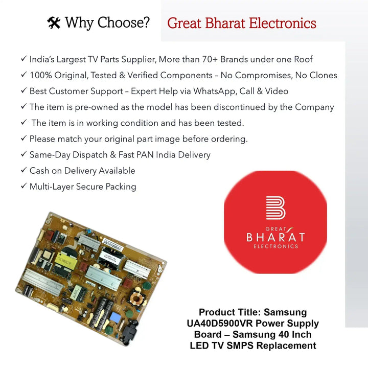 Samsung UA40D5900VR Power Supply Board – Samsung 40 Inch LED TV SMPS Replacement - Great Bharat Electronics