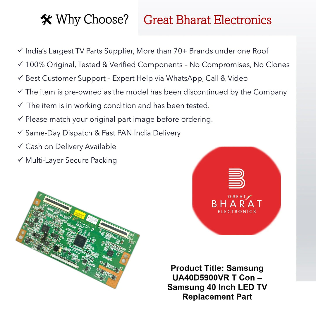 Samsung UA40D5900VR T-Con Board – Samsung 40 Inch LED TV Replacement Part - Great Bharat Electronics