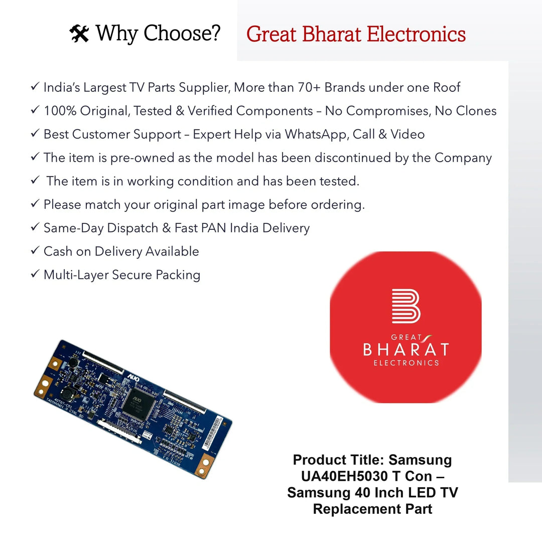Samsung UA40EH5030 T-Con Board – Samsung 40 Inch LED TV Replacement Part - Great Bharat Electronics