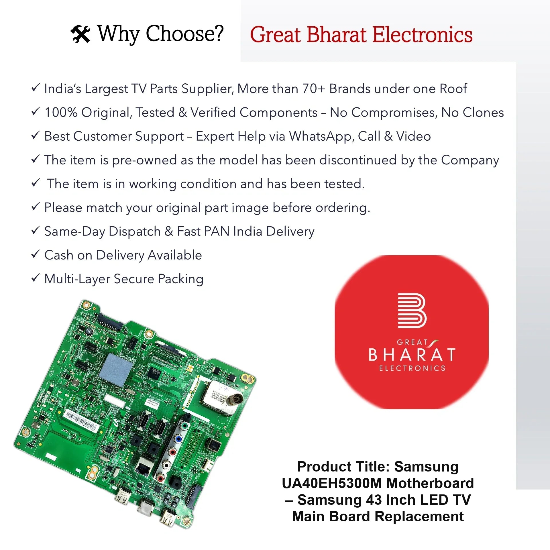 Samsung UA40EH5300M Motherboard – Samsung 43 Inch LED TV Main Board Replacement - Great Bharat Electronics