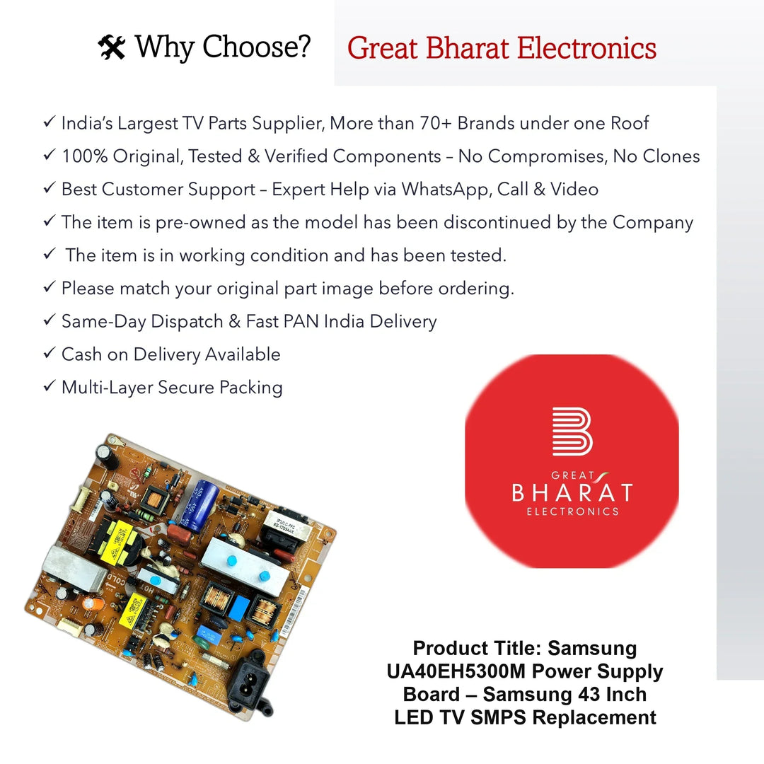 Samsung UA40EH5300M Power Supply Board – Samsung 43 Inch LED TV SMPS Replacement - Great Bharat Electronics