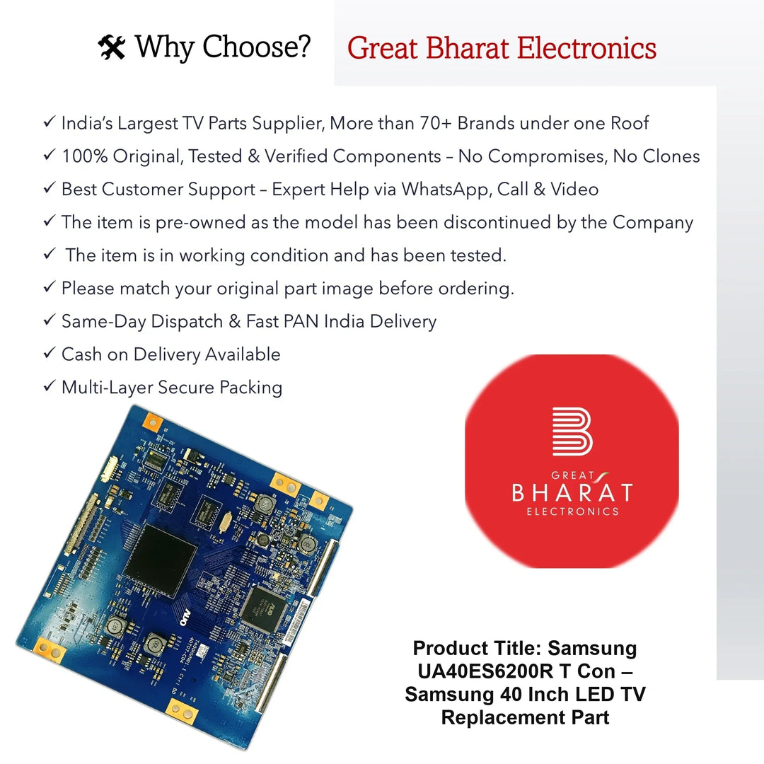 Samsung UA40ES6200R T-Con Board – Samsung 40 Inch LED TV Replacement Part - Great Bharat Electronics
