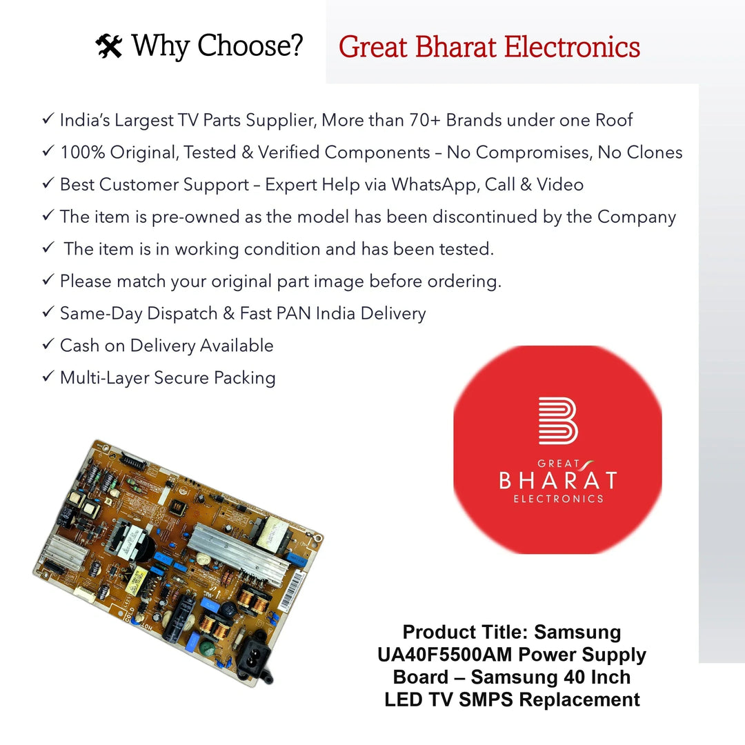 Samsung UA40F5500AM Power Supply Board – Samsung 40 Inch LED TV SMPS Replacement - Great Bharat Electronics