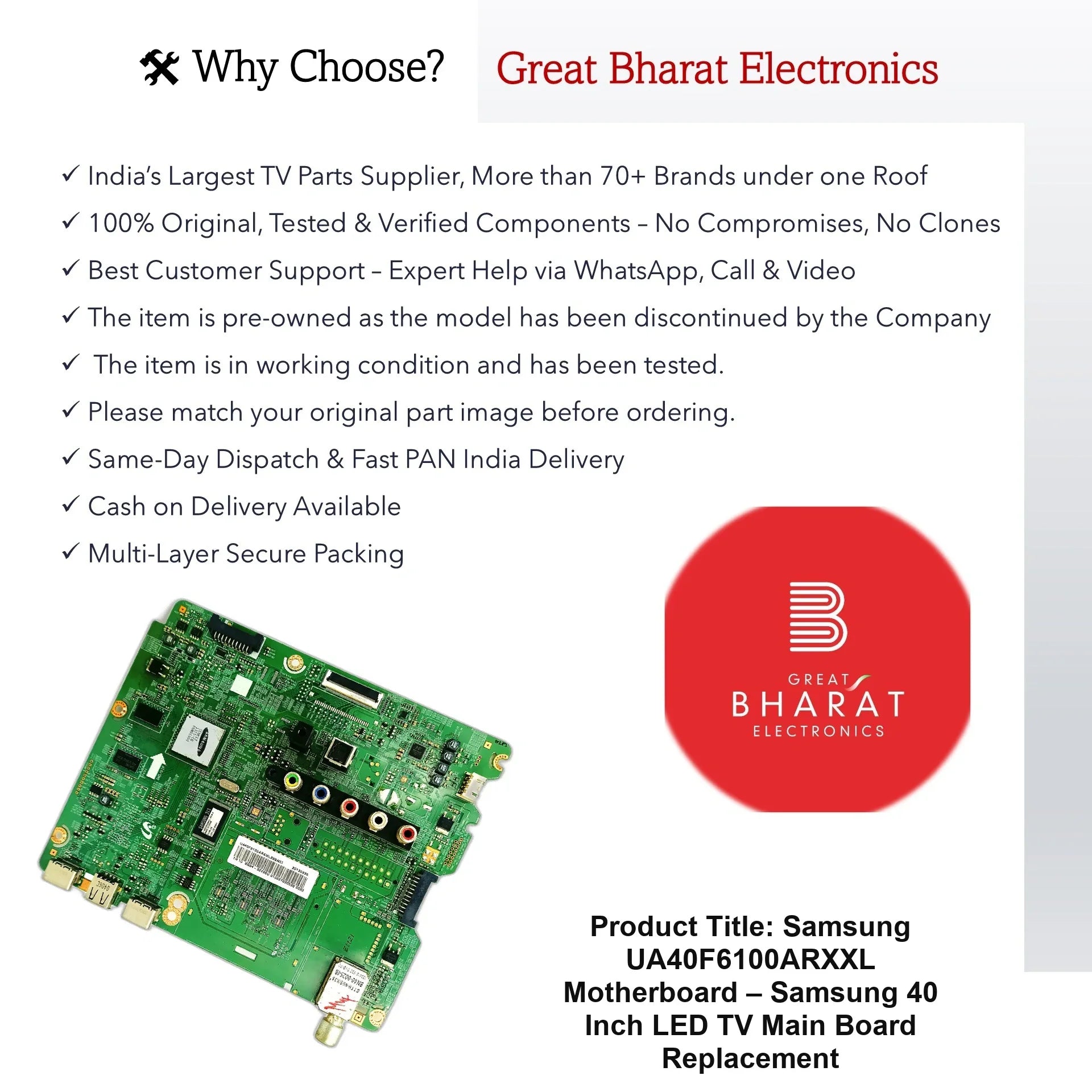 Samsung UA40F6100ARXXL Motherboard – Samsung 40 Inch LED TV Main Board Replacement - Great Bharat Electronics