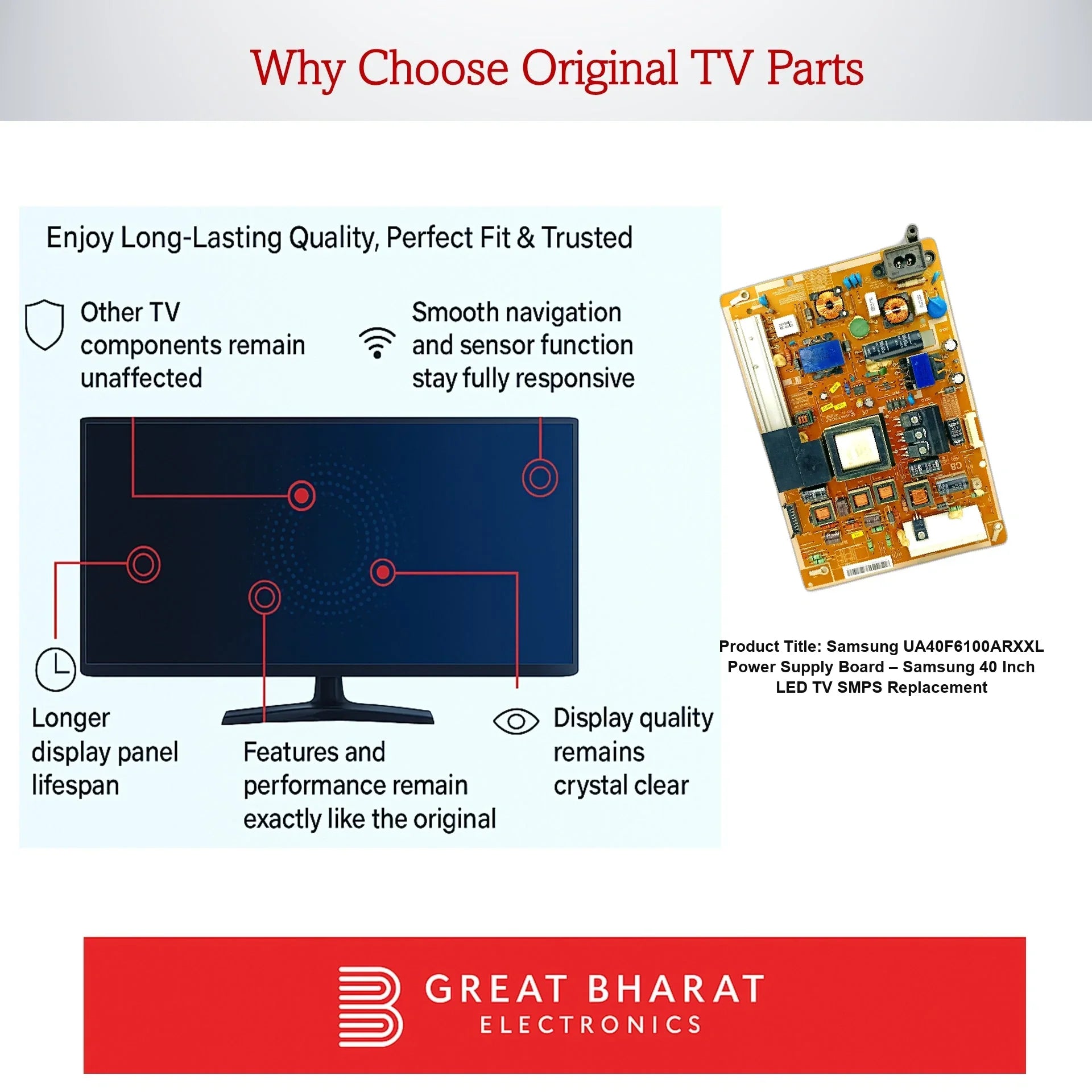 Samsung UA40F6100ARXXL Power Supply Board – Samsung 40 Inch LED TV SMPS Replacement - Great Bharat Electronics
