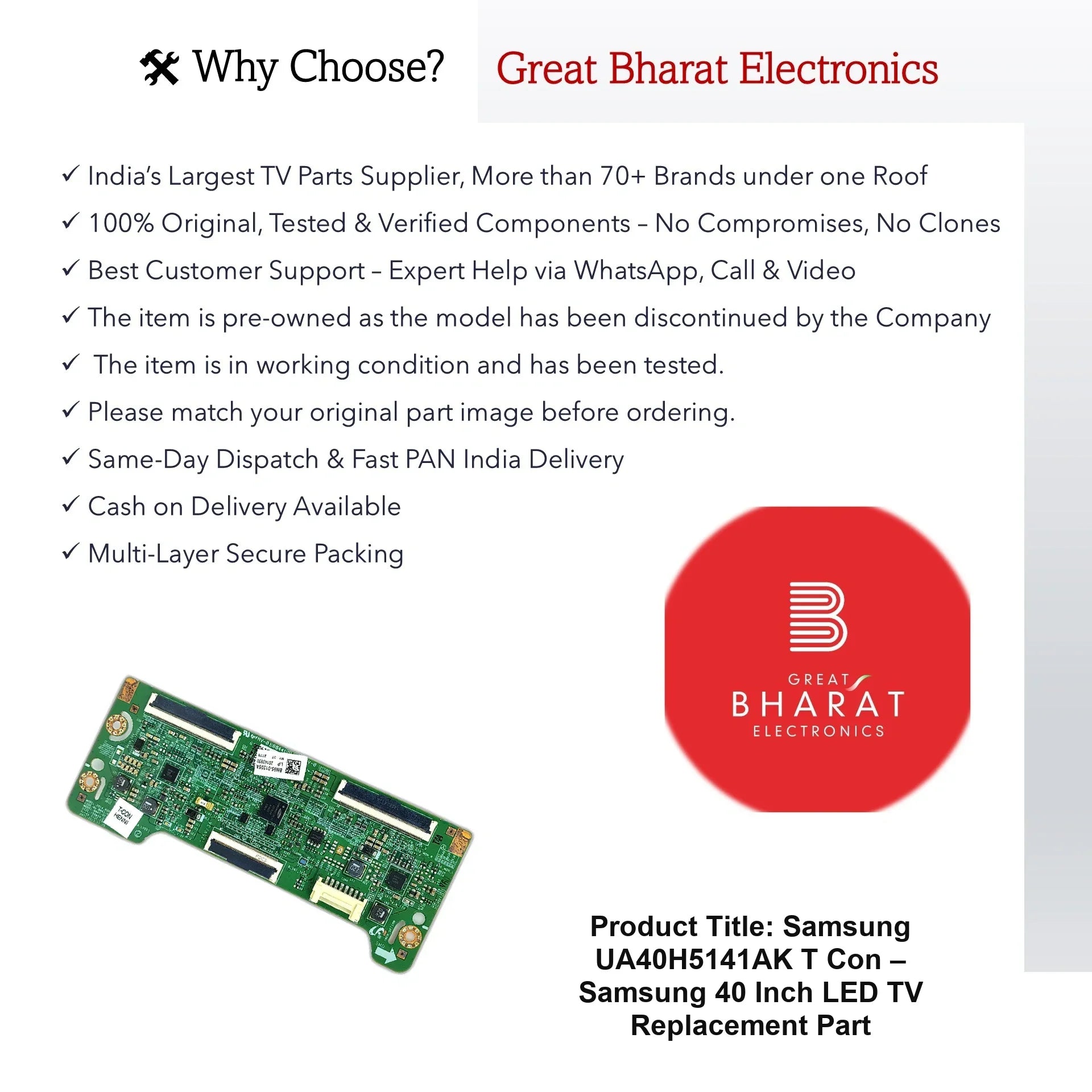 Samsung UA40H5141AK T-Con Board – Samsung 40 Inch LED TV Replacement Part - Great Bharat Electronics