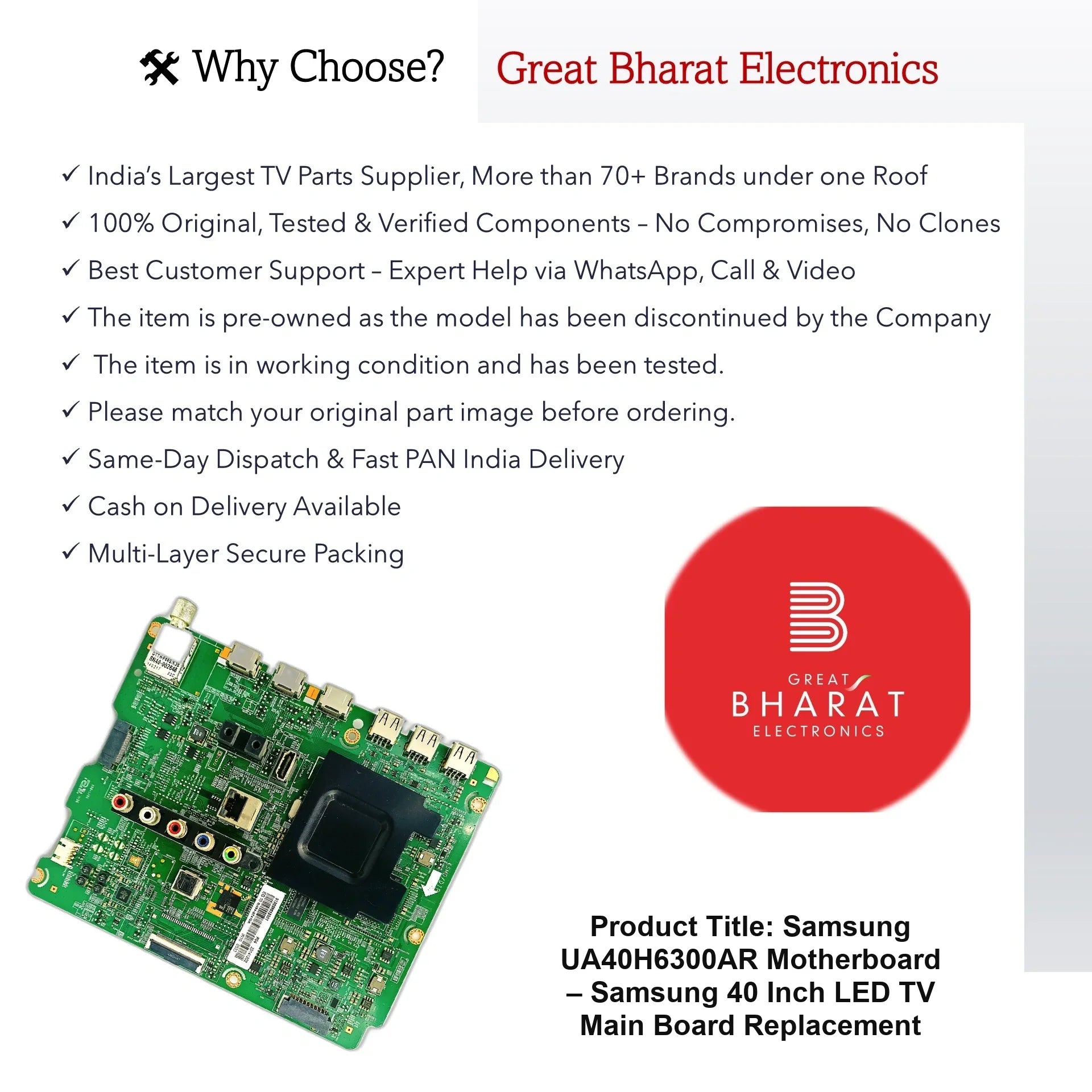 Samsung UA40H6300AR Motherboard – Samsung 40 Inch LED TV Main Board Replacement - Great Bharat Electronics