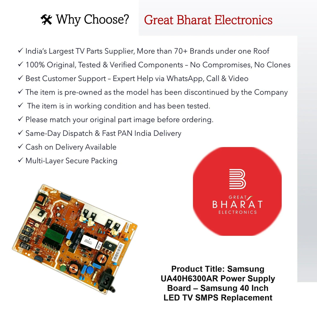 Samsung UA40H6300AR Power Supply Board – Samsung 40 Inch LED TV SMPS Replacement - Great Bharat Electronics